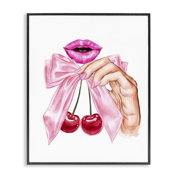 Stupell Industries Art Deco Lips & Feminine Cherries Black Framed Giclee Art, 24 x 30, by Ziwei Li