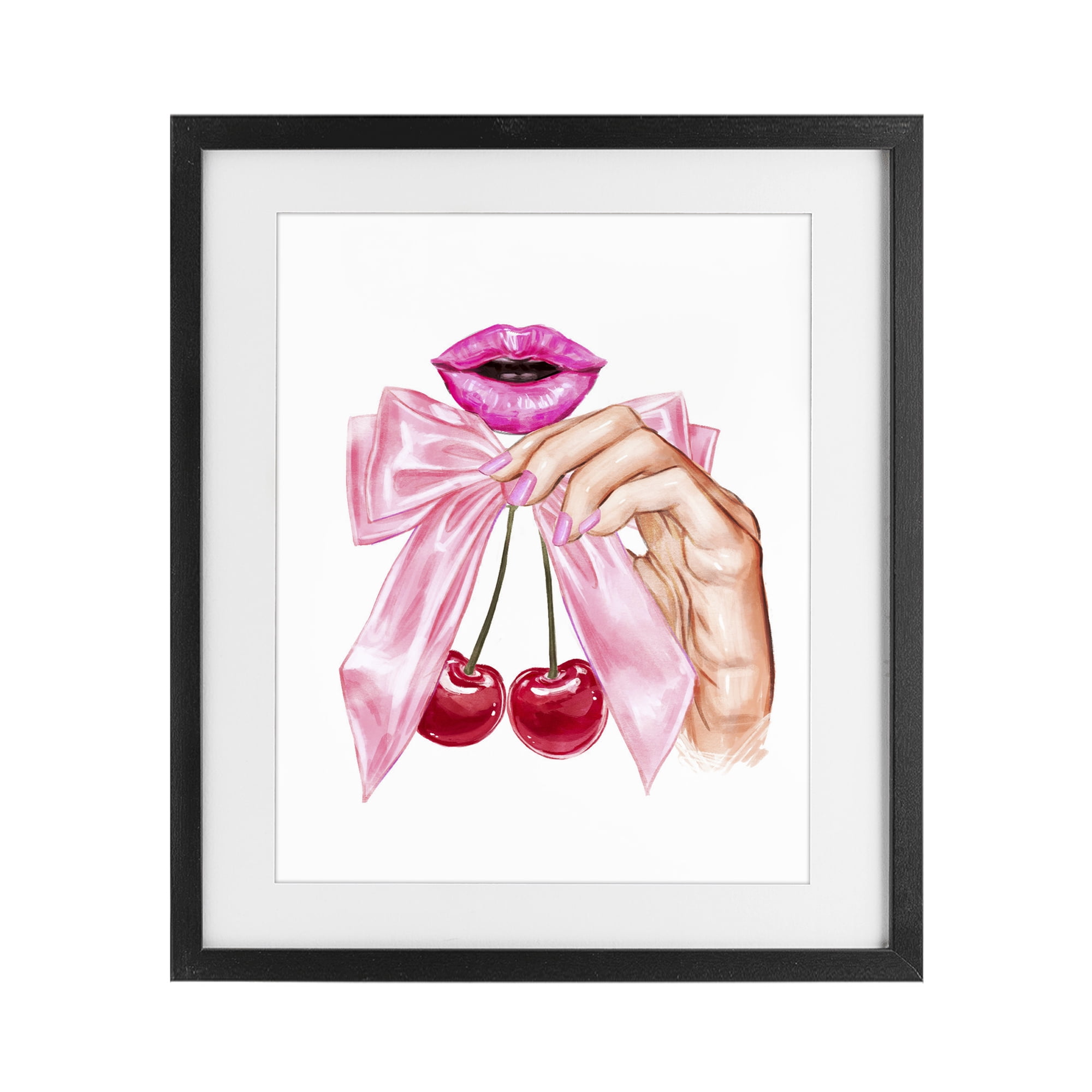 Stupell Industries Lips & Feminine Cherries Black Framed Print Under Glass, design by Ziwei Li
