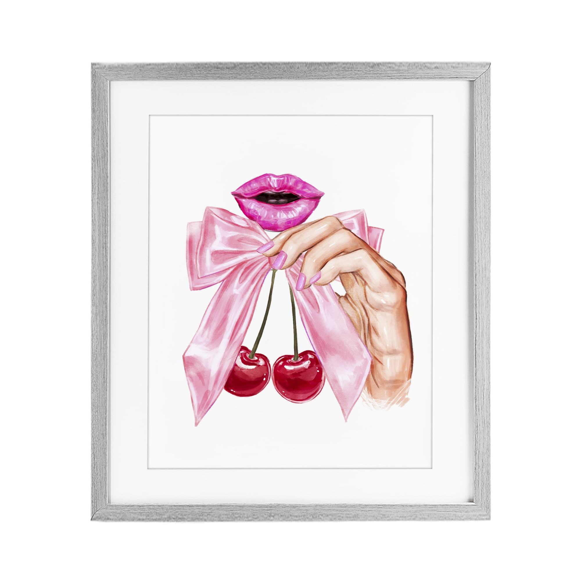 Stupell Industries Lips & Feminine Cherries Gray Framed Print Under Glass, design by Ziwei Li