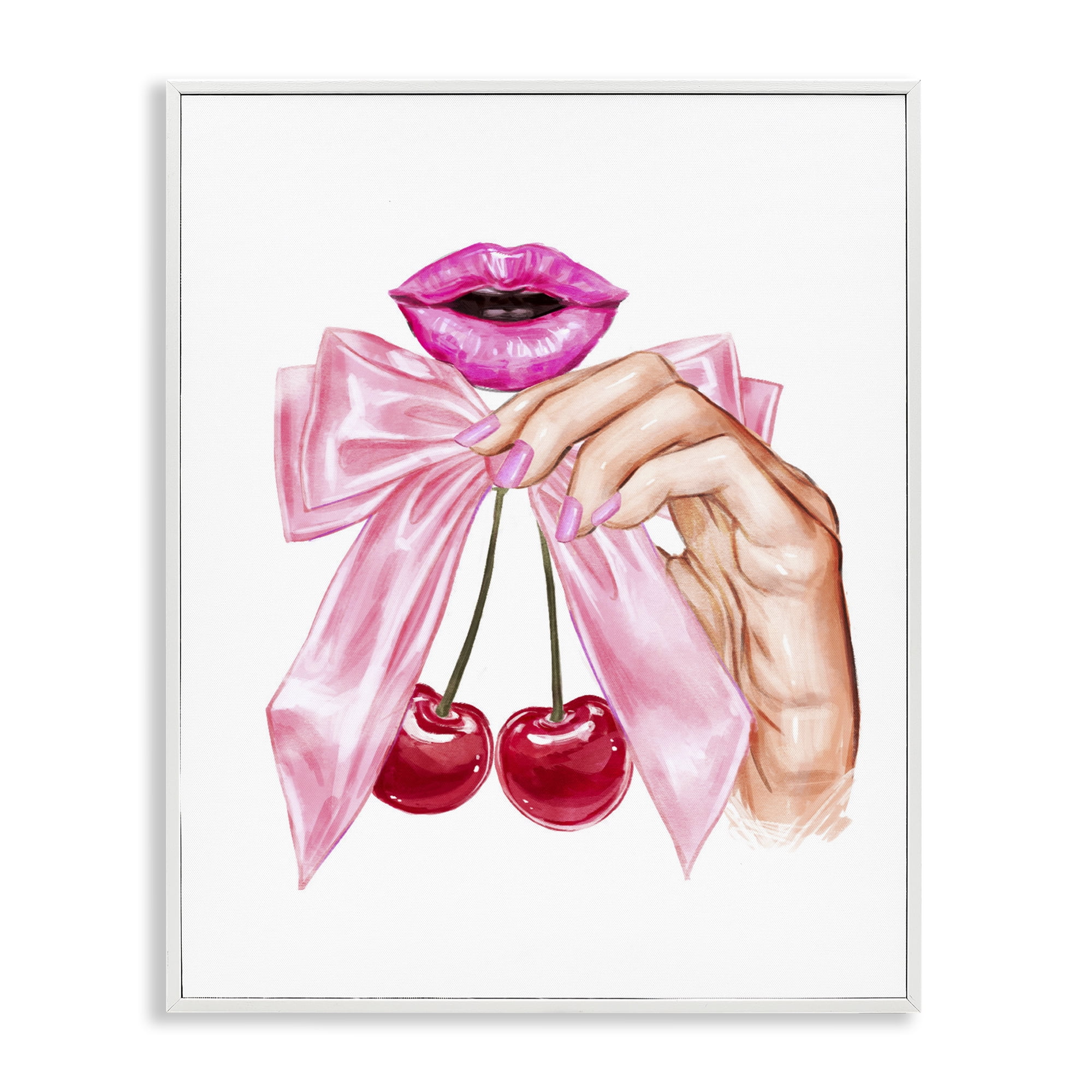 Stupell Industries Lips & Feminine Cherries White Framed Giclee Art, design by Ziwei Li