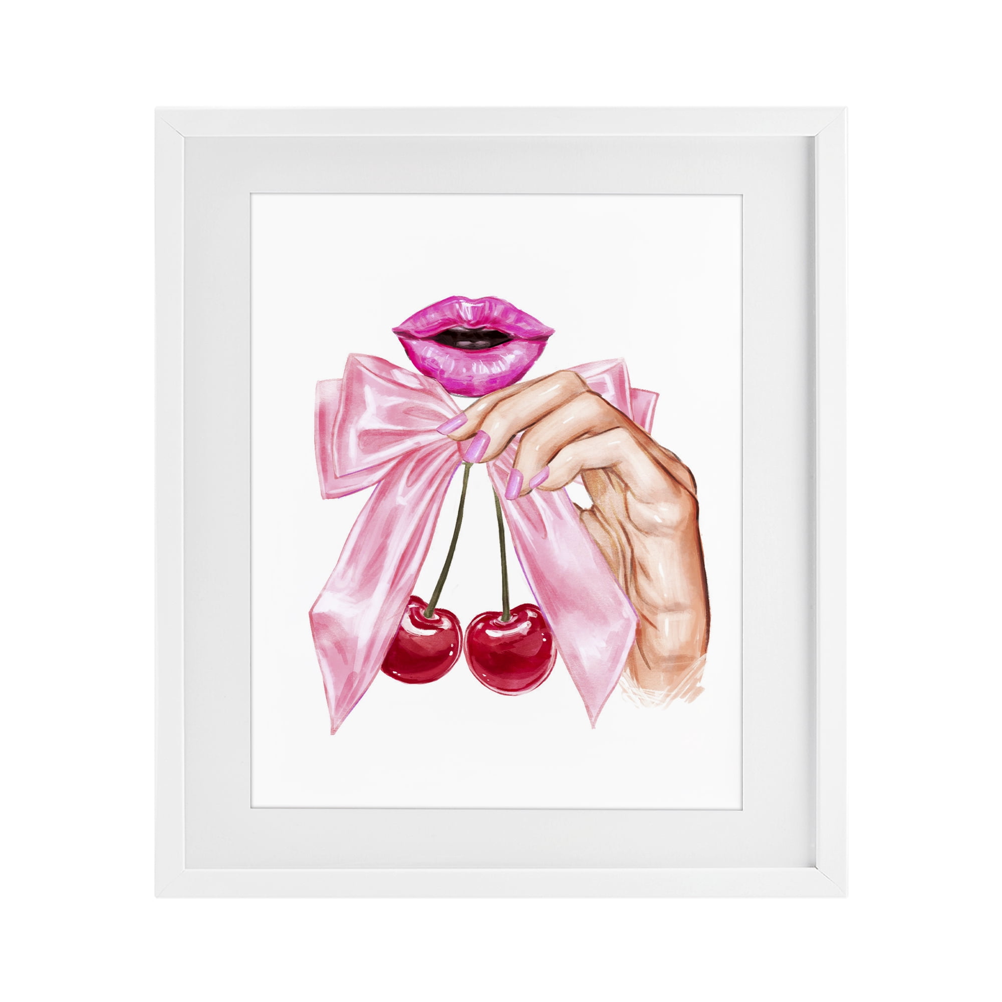 Stupell Industries Lips & Feminine Cherries White Framed Print Under Glass, design by Ziwei Li