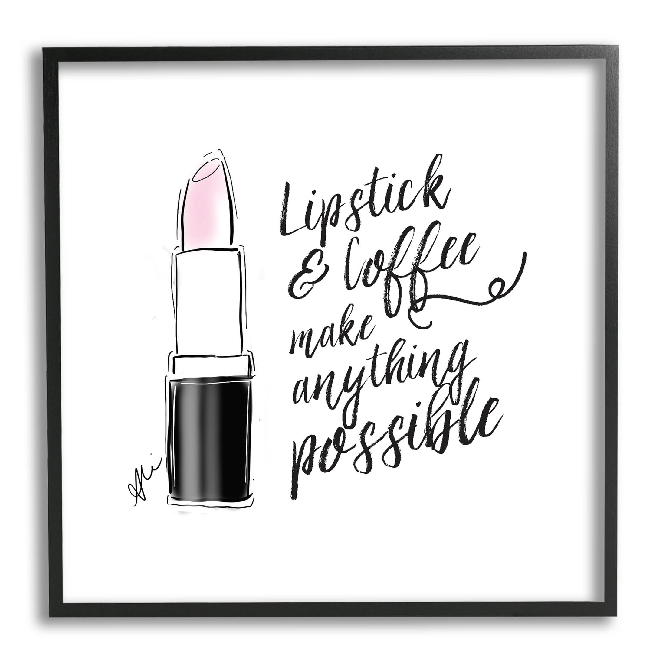 Stupell Industries Lipstick & Coffee Everything Possible Graphic Art Black Framed Art Print Wall Art, Design by Alison Petrie