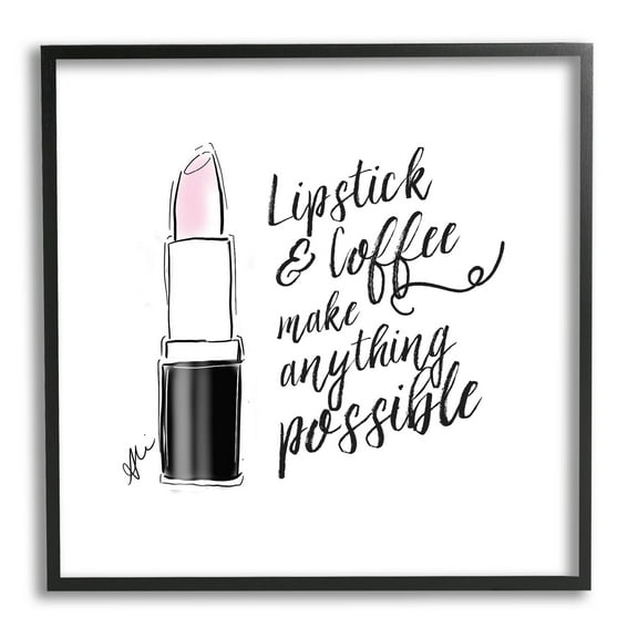 Stupell Industries Lipstick & Coffee Everything Possible Graphic Art Black Framed Art Print Wall Art, Design by Alison Petrie