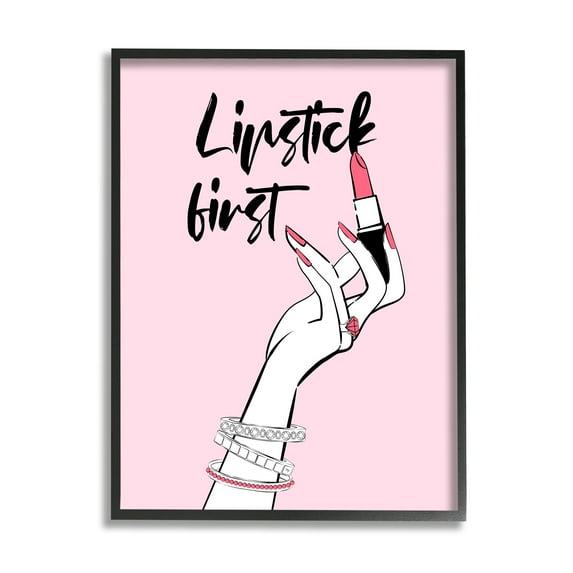 Stupell Industries Lipstick First Makeup Calligraphy Glamorous Phrase Jewelry Accessories,11 x 14, Design by Martina Pavlova