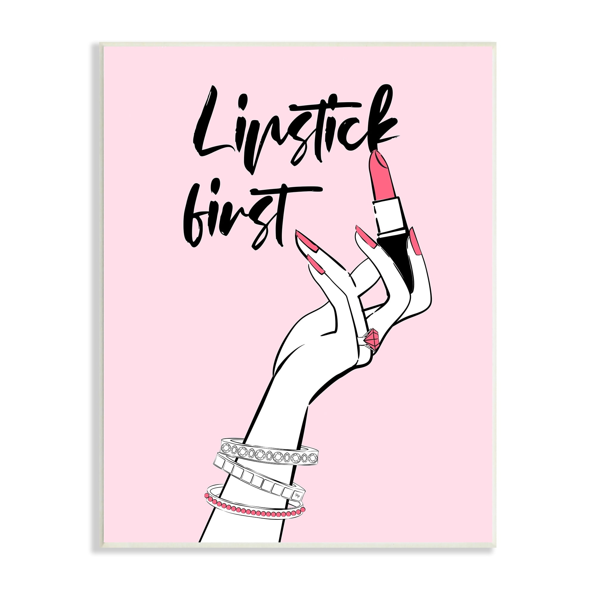 Stupell Industries Lipstick First Makeup Calligraphy Glamorous Phrase Jewelry Accessories,13 x 19, Design by Martina Pavlova