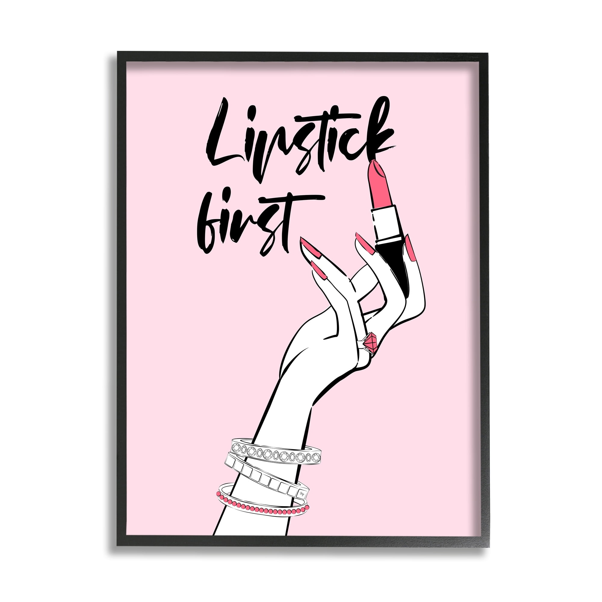 Stupell Industries Lipstick First Makeup Calligraphy Glamorous Phrase Jewelry Accessories,24 x 30, Design by Martina Pavlova