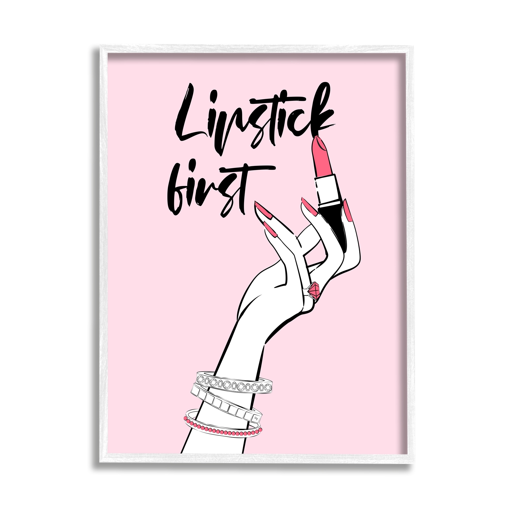 Stupell Industries Lipstick First Makeup Calligraphy Glamorous Phrase Jewelry Accessories,24 x 30, Design by Martina Pavlova