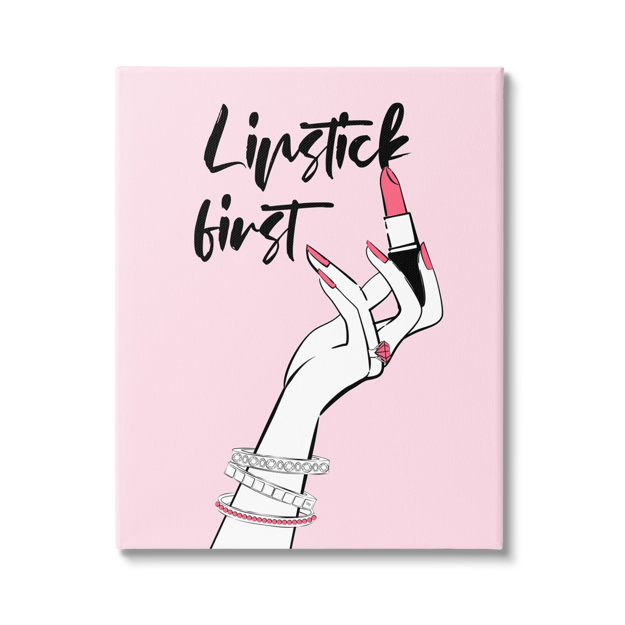 Stupell Industries Lipstick First Makeup Calligraphy Glamorous Phrase Jewelry Accessories,36 x 48, Design by Martina Pavlova