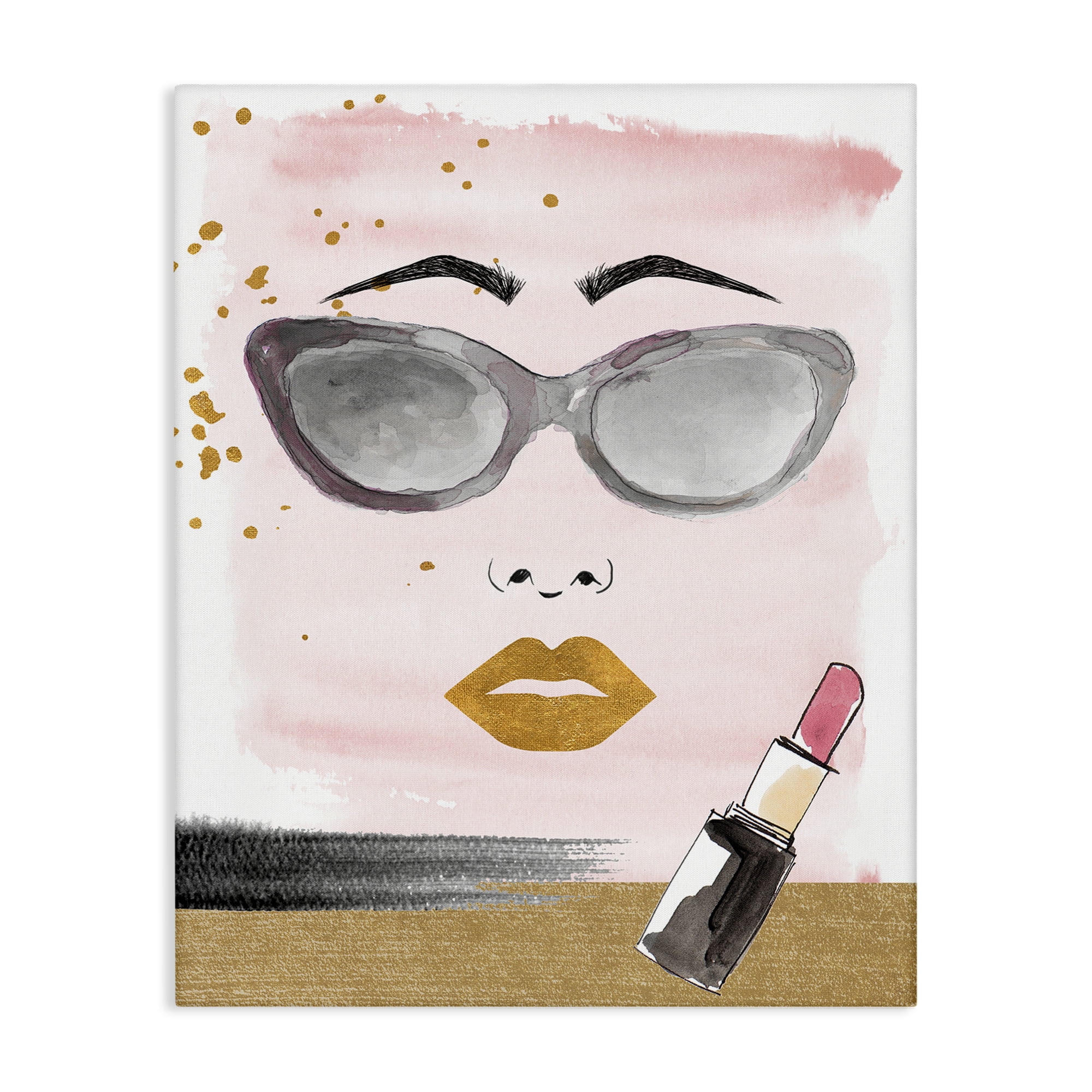 Stupell Industries Lipstick & Glam Face Novelty Painting Gallery Wrapped Canvas Art Print Wall Art, 36 x 48