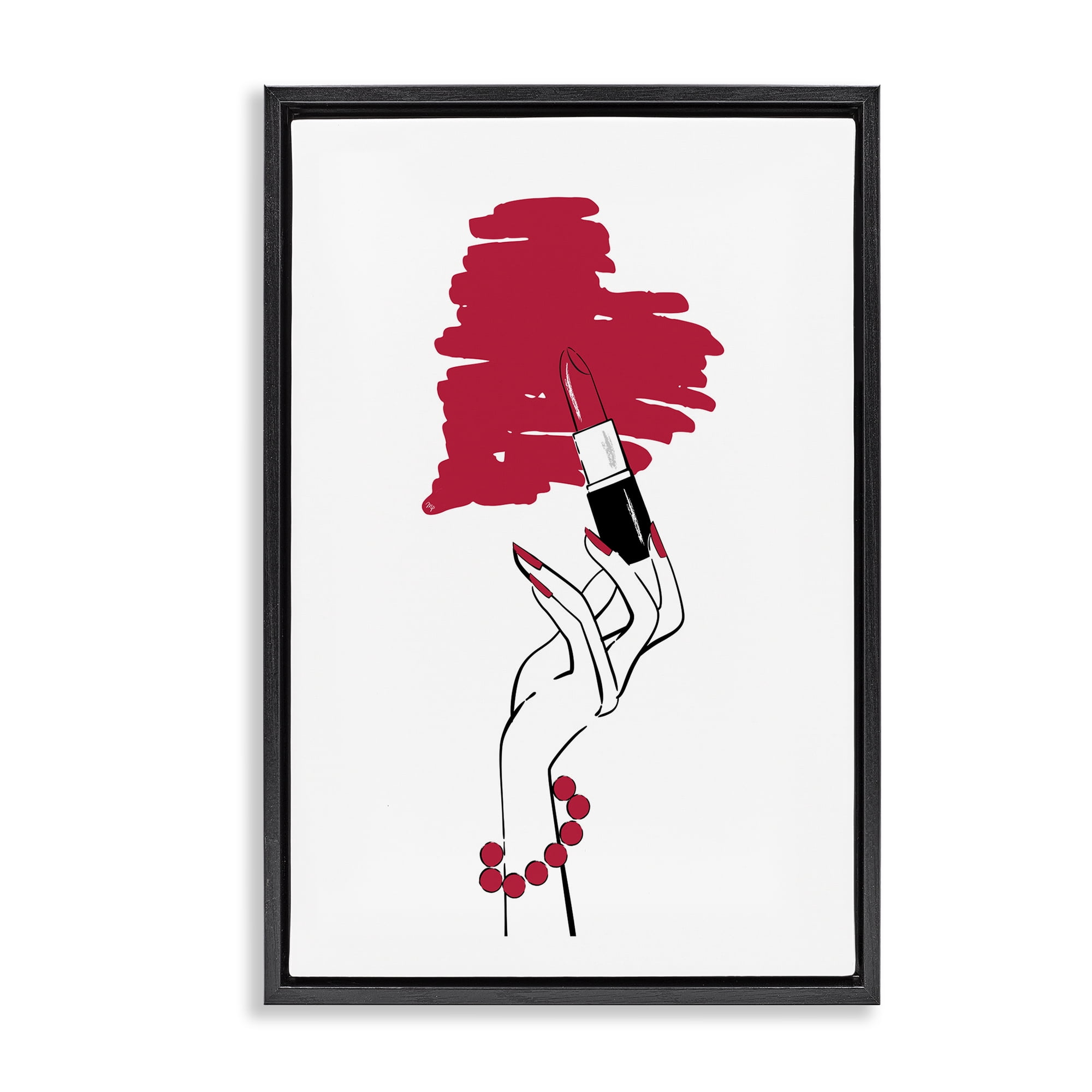 Stupell Industries Lipstick Heart Shape Beauty & Fashion Painting Black Floater Framed Art Print Wall Art, 21 x 31