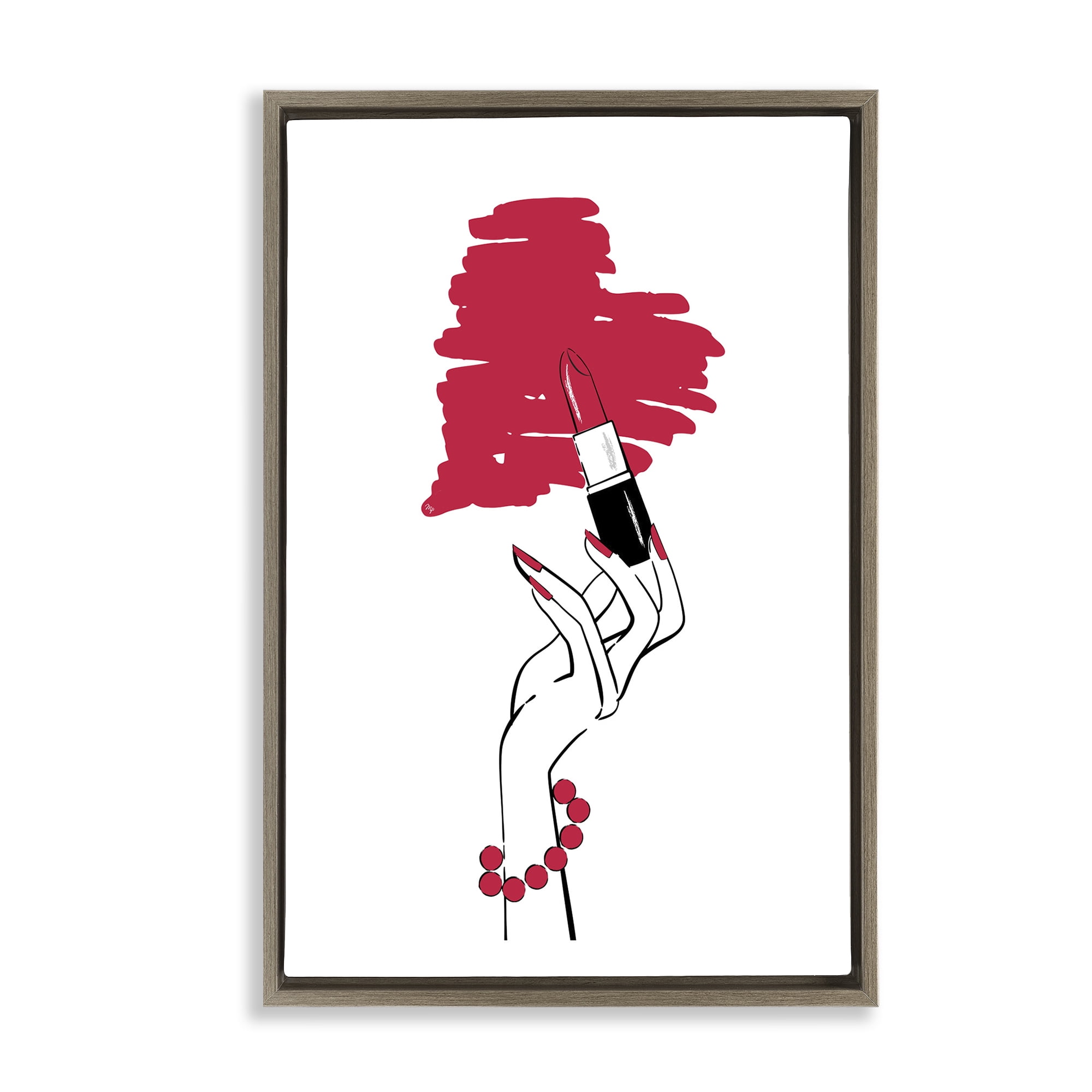 Stupell Industries Lipstick Heart Shape Beauty & Fashion Painting Brown Floater Framed Art Print Wall Art, 17 x 25
