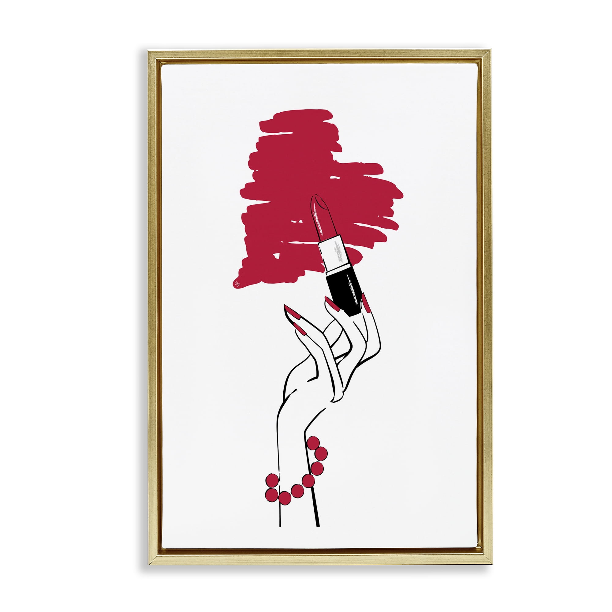 Stupell Industries Lipstick Heart Shape Beauty & Fashion Painting Gold Floater Framed Art Print Wall Art, 21 x 31
