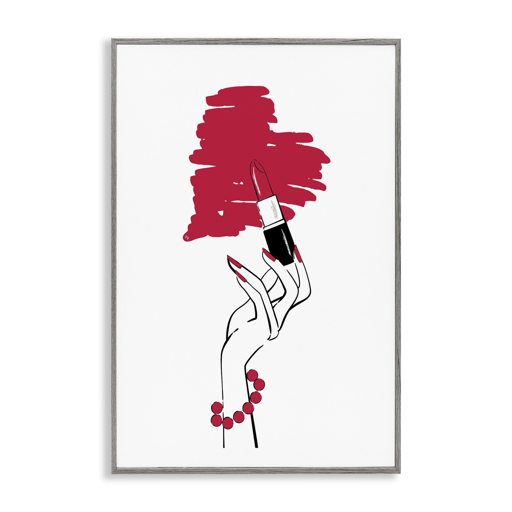 Stupell Industries Lipstick Heart Shape Beauty & Fashion Painting Gray Framed Art Print Wall Art, 20 x 30