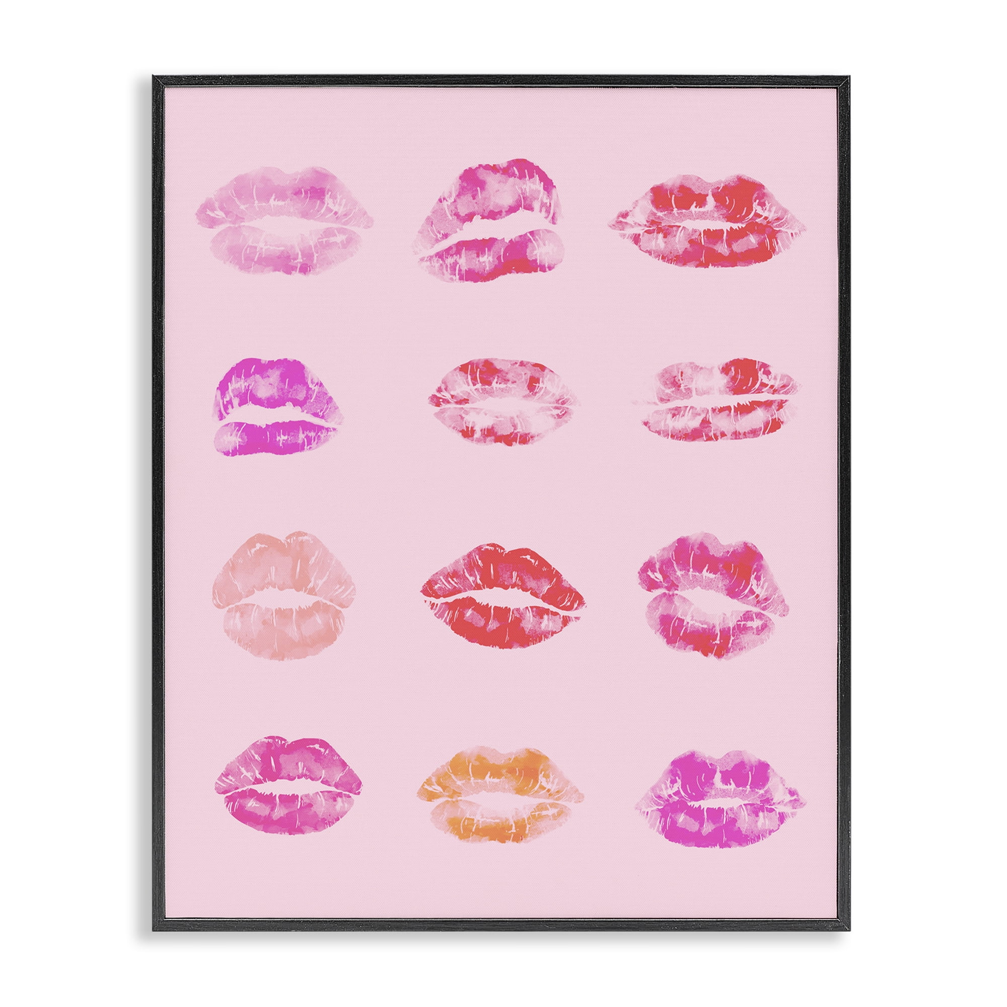 Stupell Industries Lipstick Kiss Pattern Beauty & Fashion Painting Black Framed Art Print Wall Art, 11 x 14