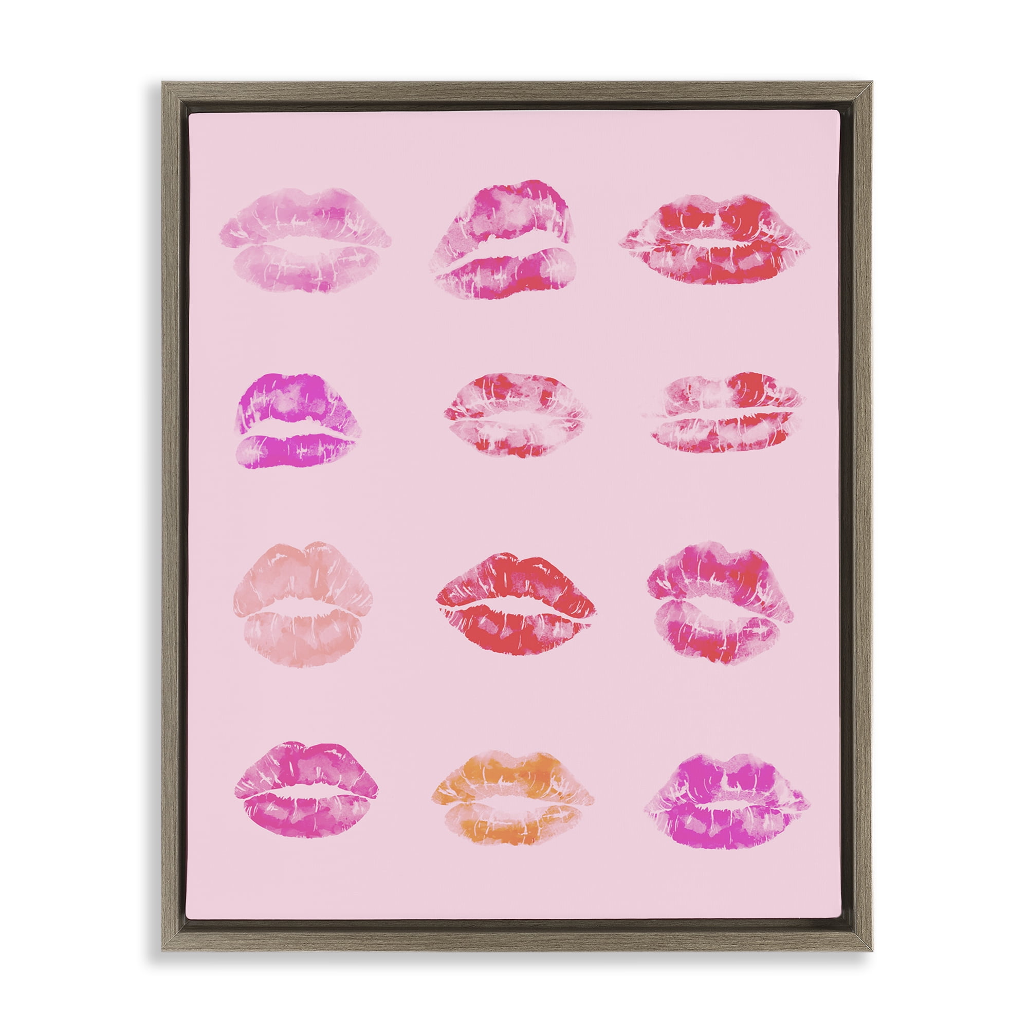 Stupell Industries Lipstick Kiss Pattern Beauty & Fashion Painting Brown Floater Framed Art Print Wall Art, 17 x 21