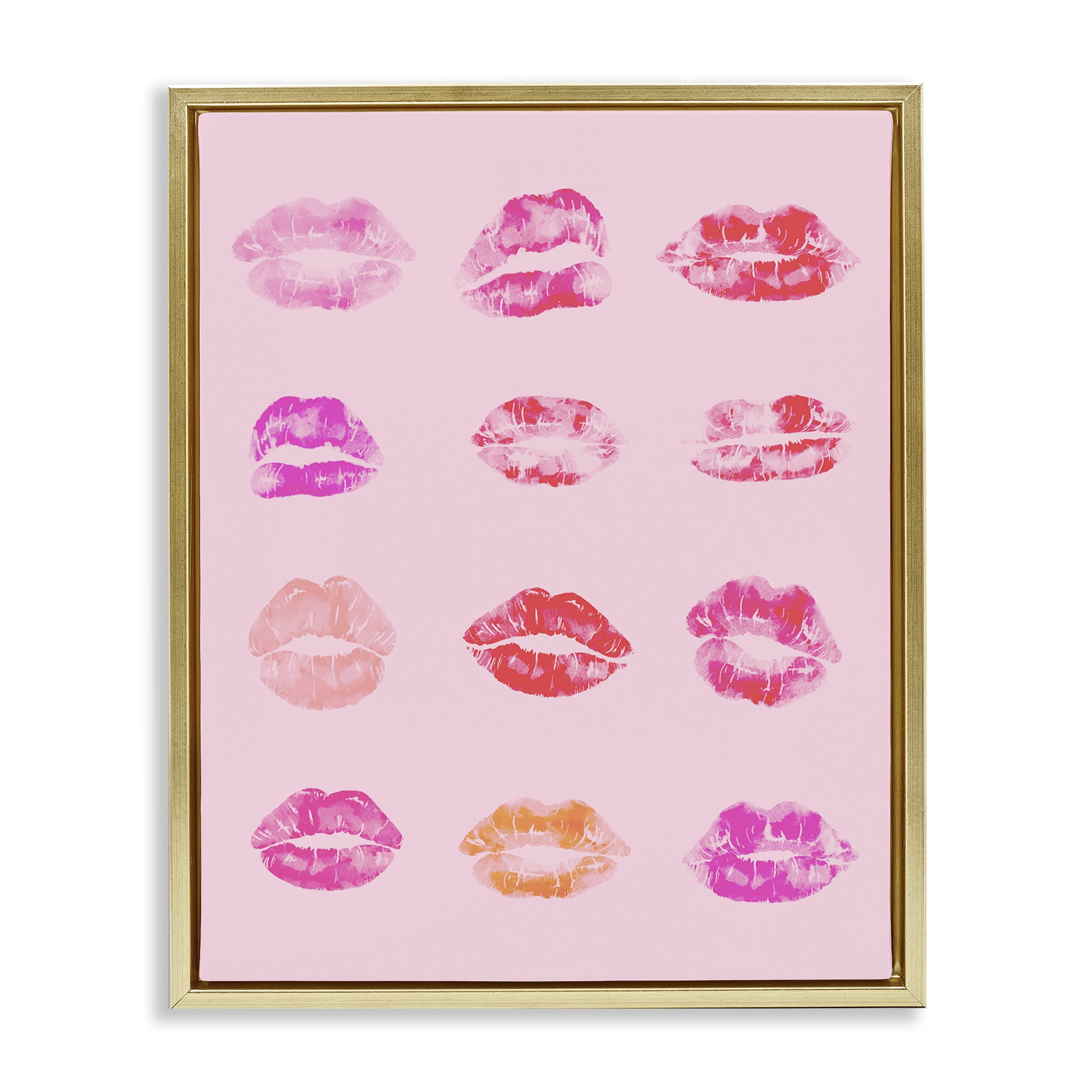 Stupell Industries Lipstick Kiss Pattern Beauty & Fashion Painting Gold Floater Framed Art Print Wall Art, 25 x 31