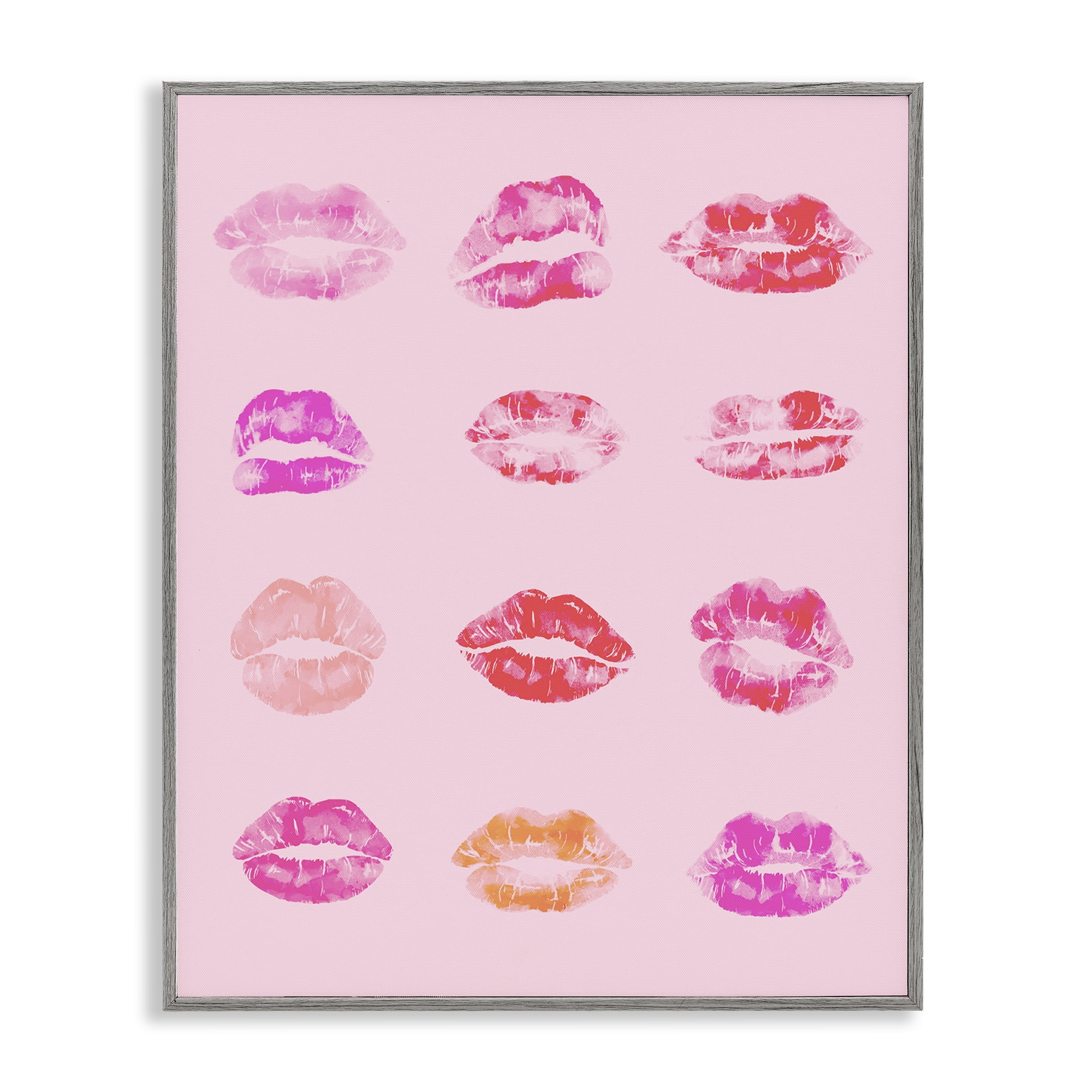 Stupell Industries Lipstick Kiss Pattern Beauty & Fashion Painting Gray Framed Art Print Wall Art, 24 x 30