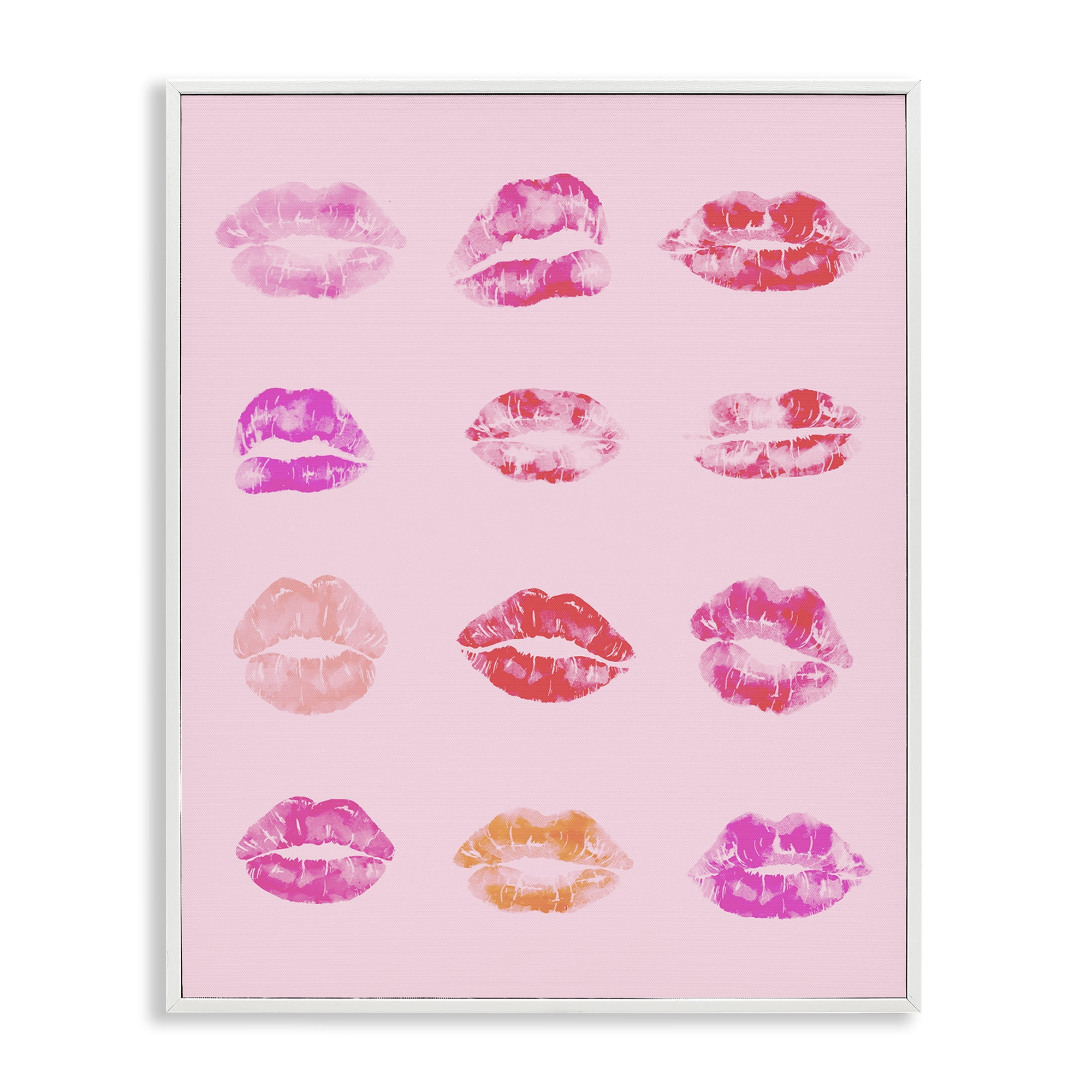 Stupell Industries Lipstick Kiss Pattern Beauty & Fashion Painting White Framed Art Print Wall Art, 24 x 30