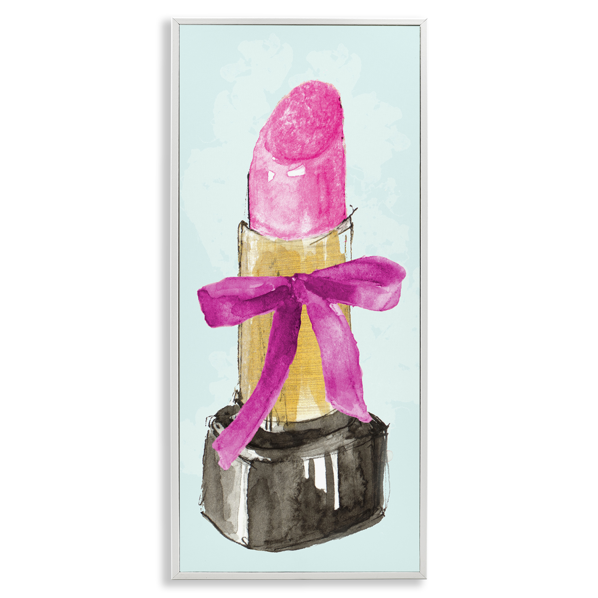 Stupell Industries Lipstick & Pink Bow Fashion Painting White Framed Art Print Wall Art, 10 x 24