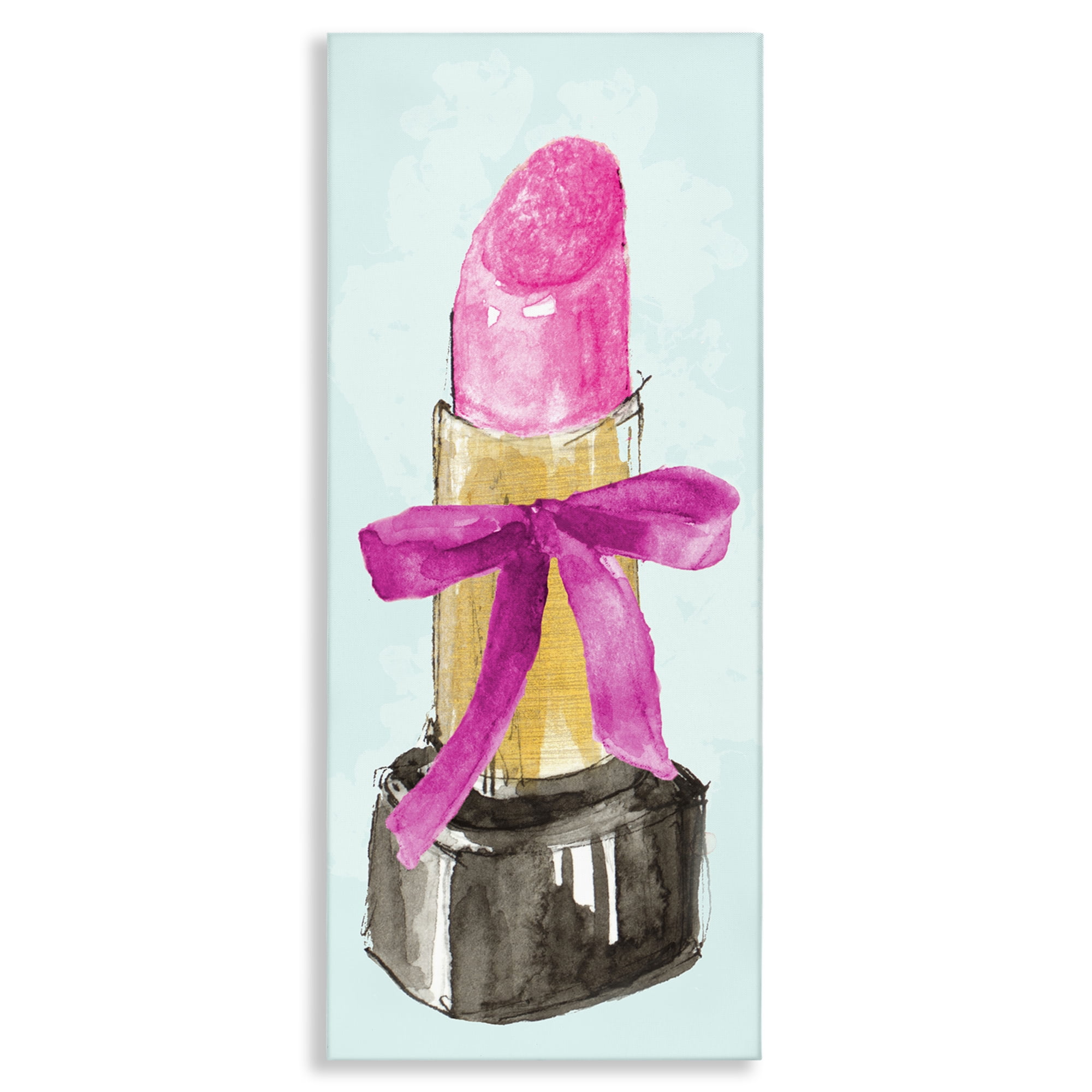 Stupell Industries Lipstick & Pink Bow Fashion Painting Wrapped Canvas Art Print Wall Art, 13 x 30
