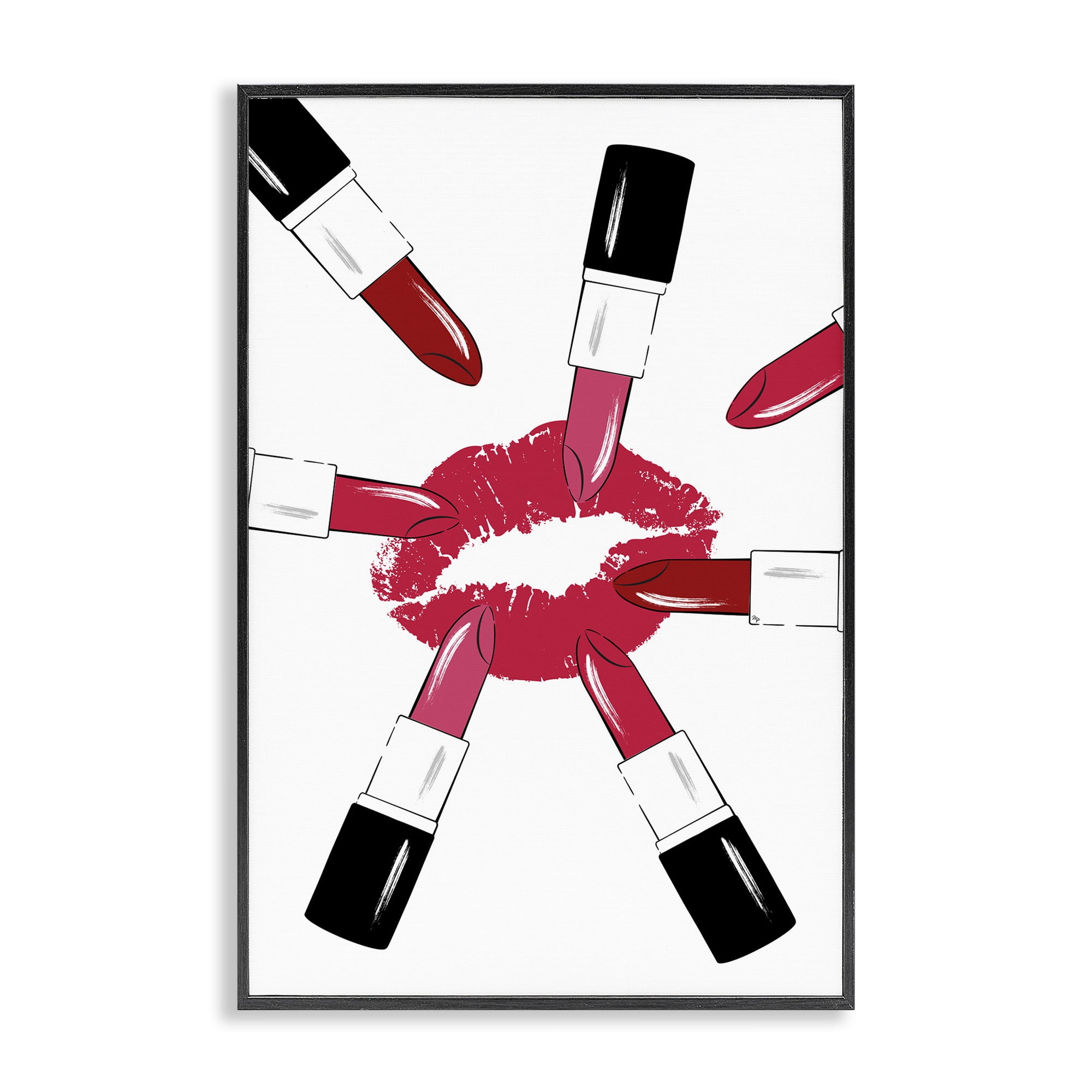 Stupell Industries Lipsticks & Kiss Beauty & Fashion Painting Black Framed Art Print Wall Art, 20 x 30