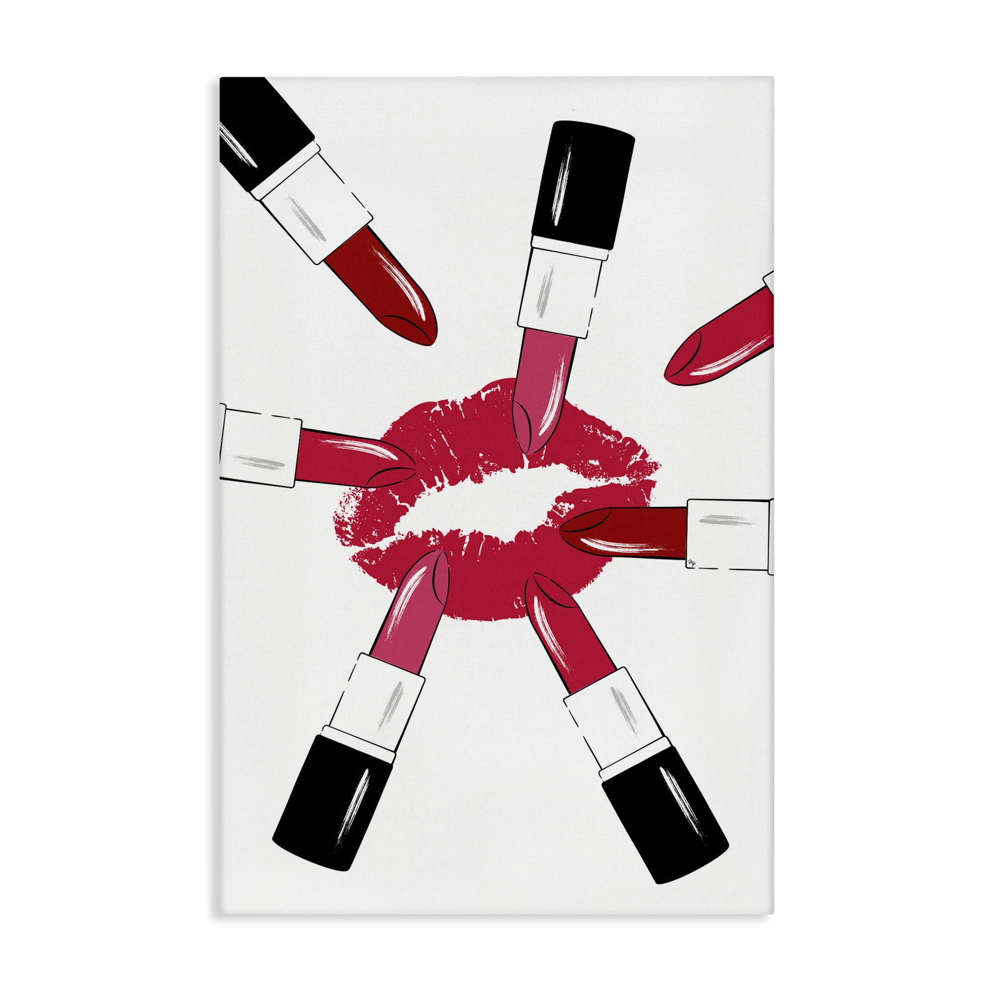 Stupell Industries Lipsticks & Kiss Beauty & Fashion Painting Gallery Wrapped Canvas Art Print Wall Art, 24 x 36
