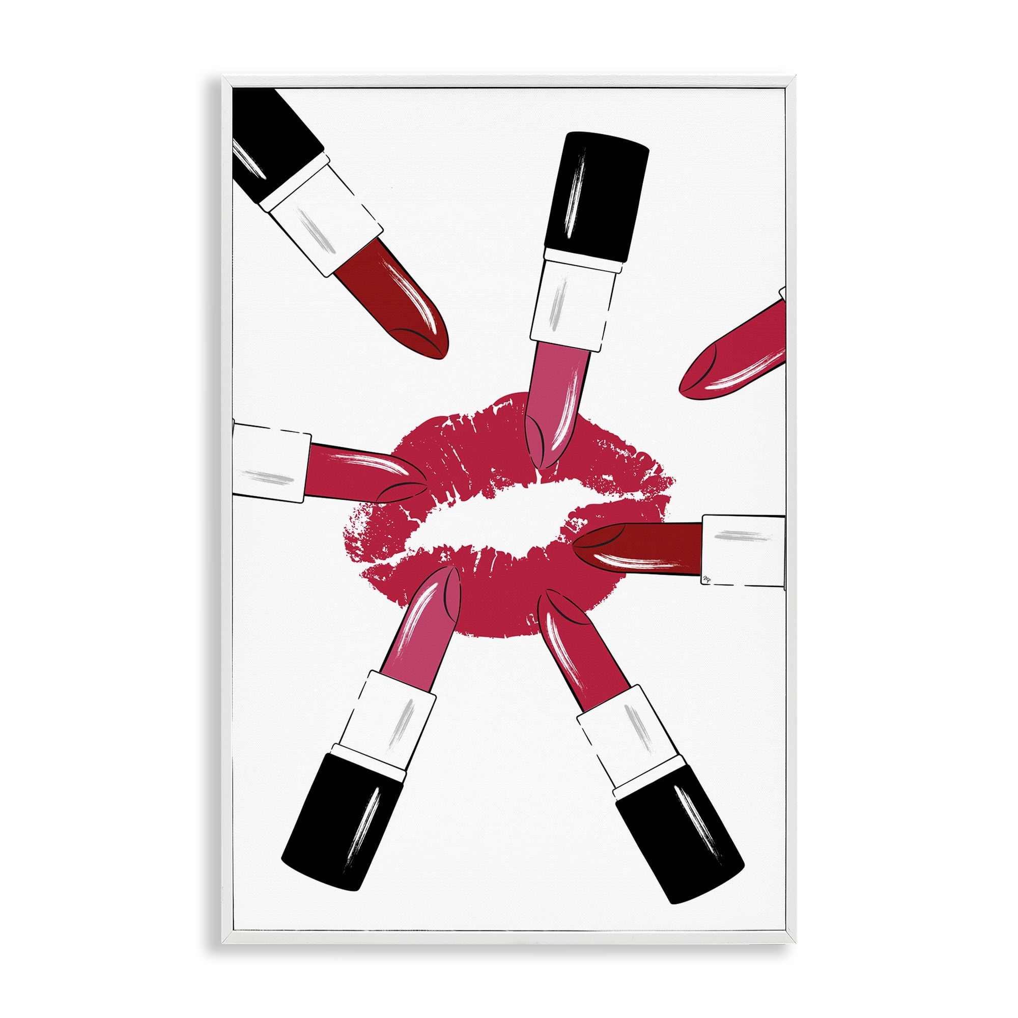 Stupell Industries Lipsticks & Kiss Beauty & Fashion Painting White Framed Art Print Wall Art, 20 x 30