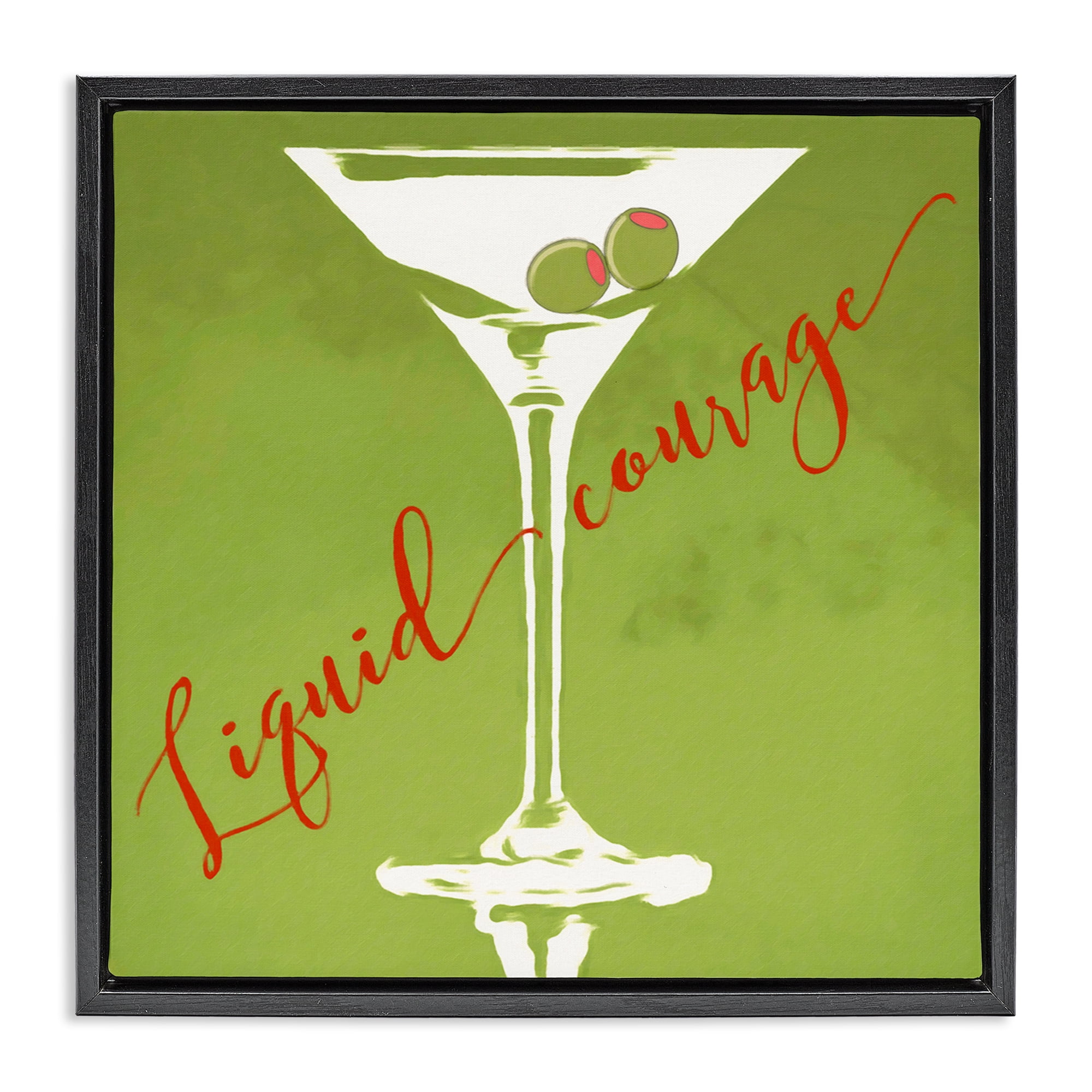 Stupell Industries Liquid Courage Sassy Martini Food & Beverage Painting Black Floater Framed Canvas Art Print Wall Art, 18 x 18