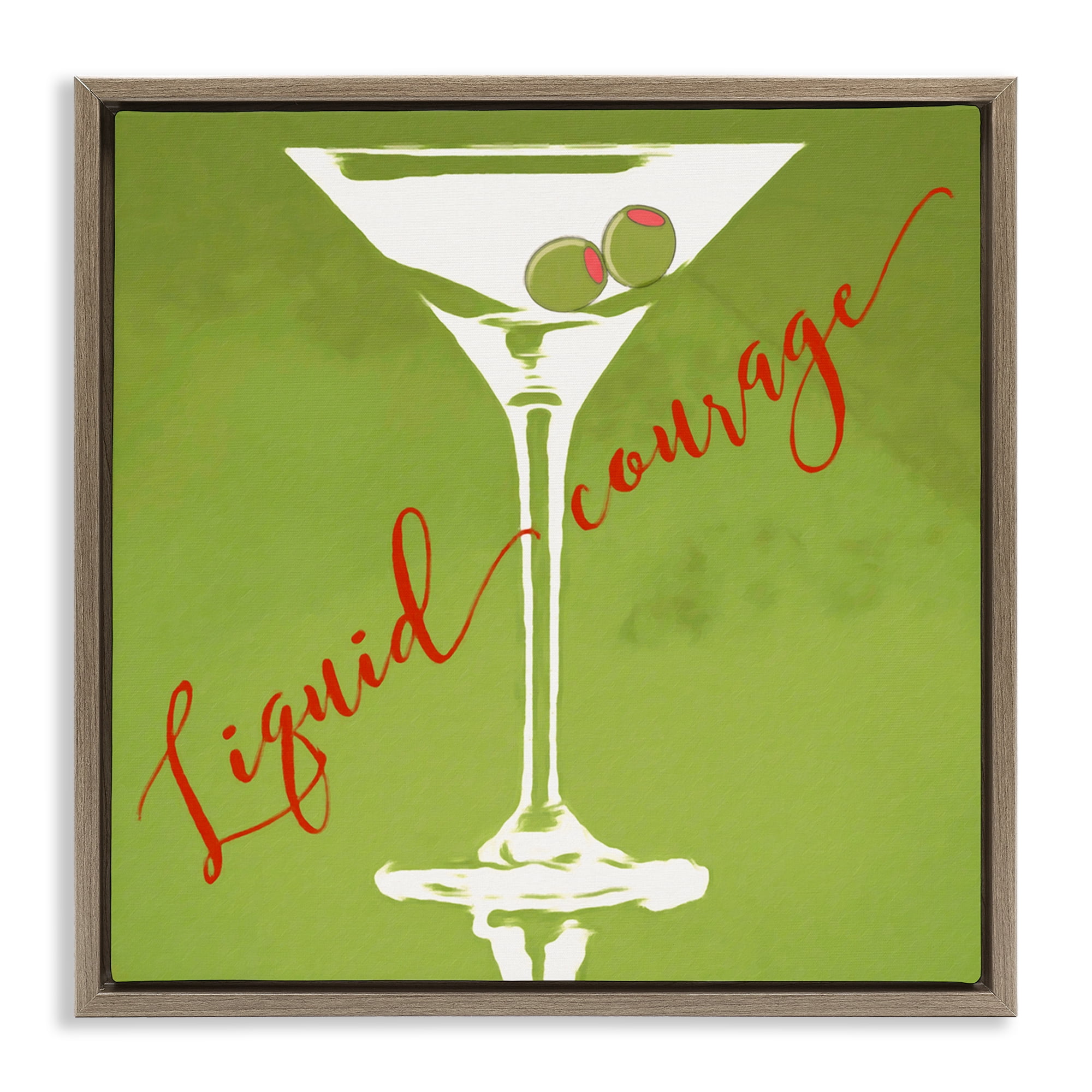 Stupell Industries Liquid Courage Sassy Martini Food & Beverage Painting Brown Floater Framed Canvas Art Print Wall Art, 25 x 25