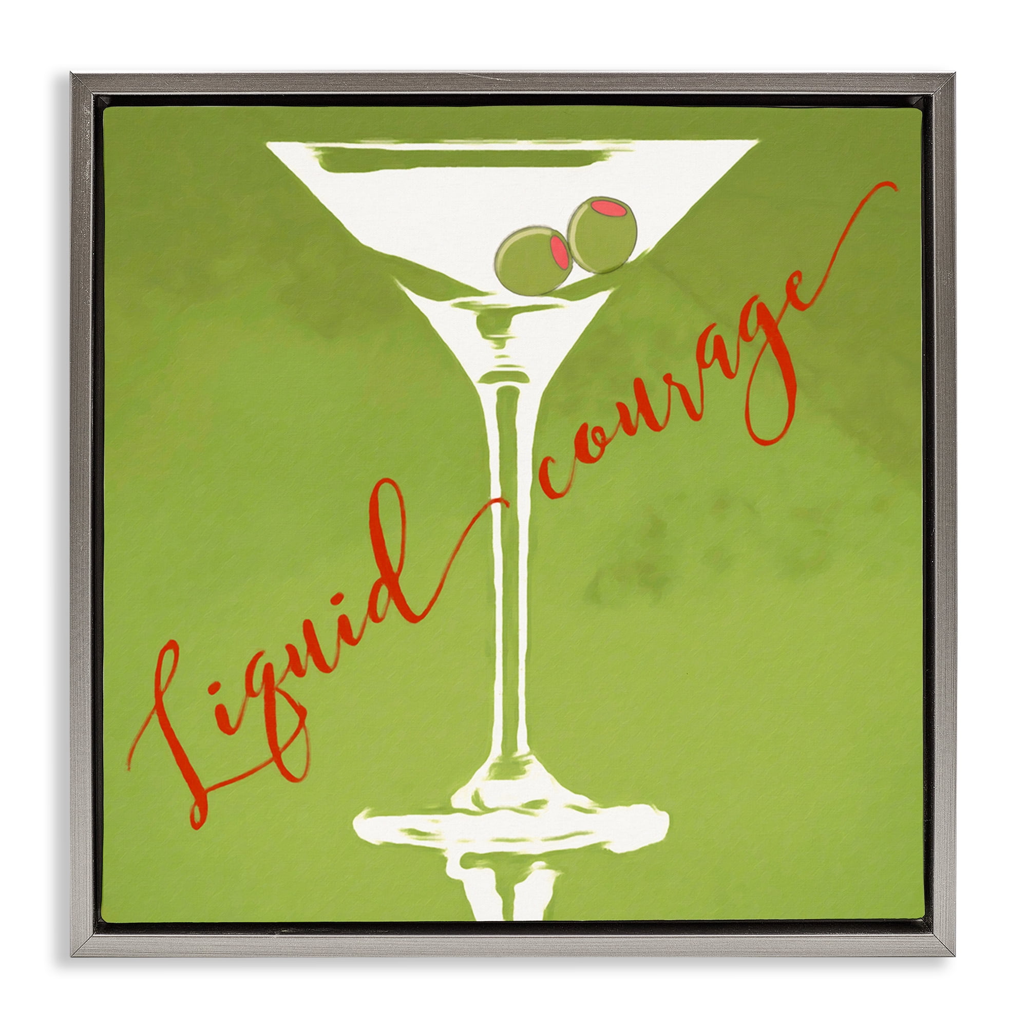 Stupell Industries Liquid Courage Sassy Martini Food & Beverage Painting Gray Floater Framed Canvas Art Print Wall Art, 25 x 25