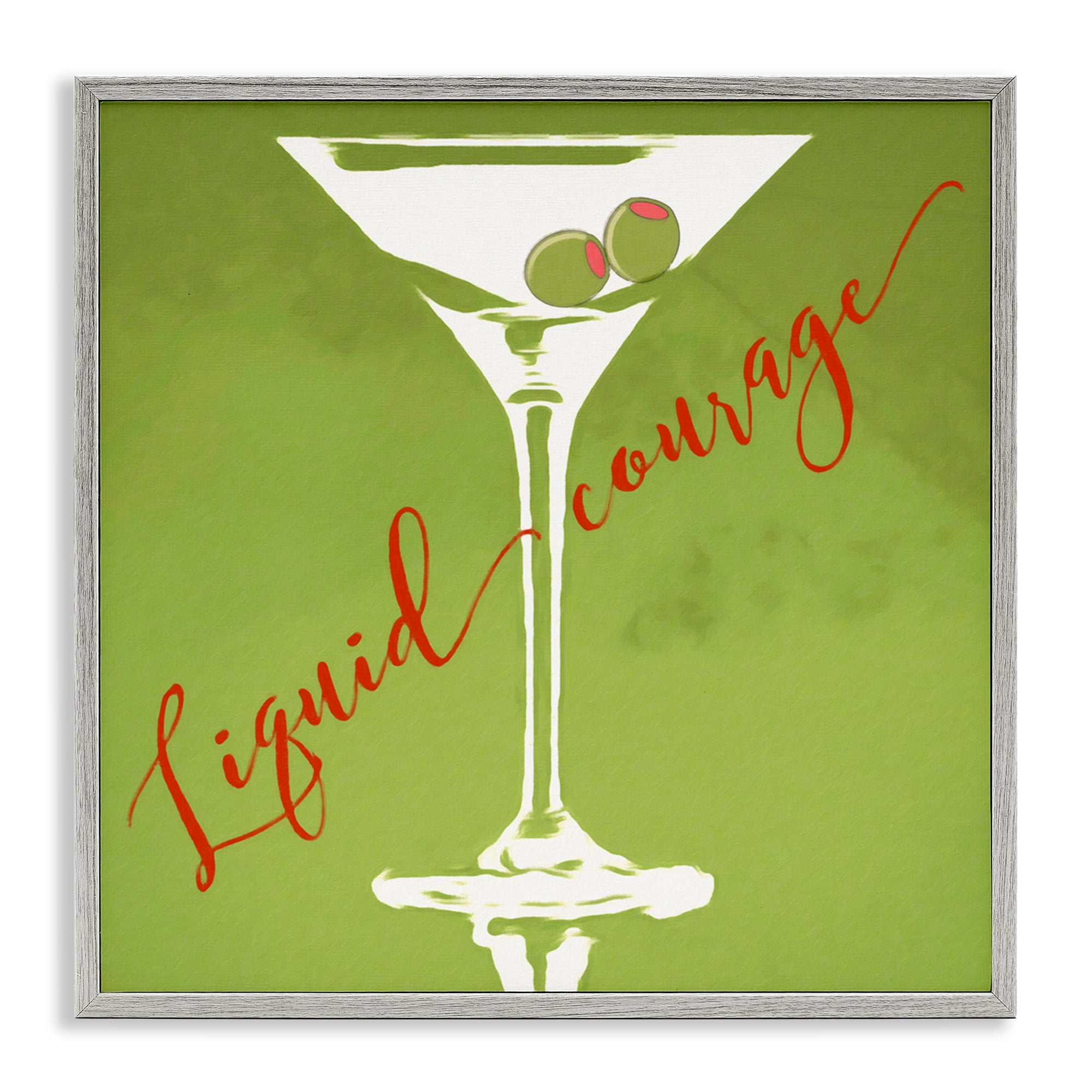 Stupell Industries Liquid Courage Sassy Martini Food & Beverage Painting Gray Framed Art Print Wall Art, 12 x 12