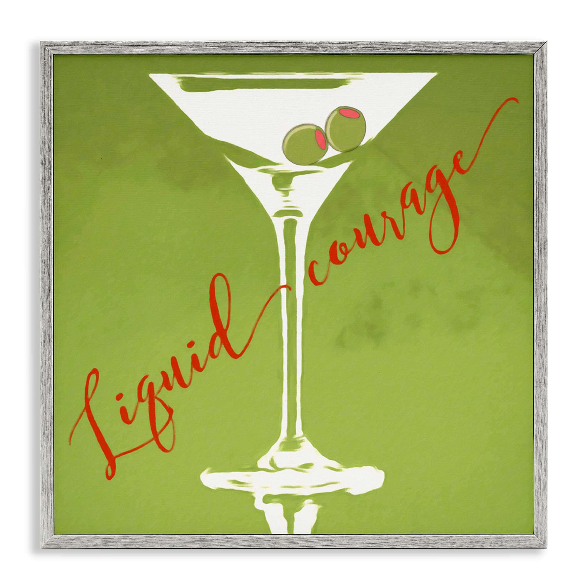 Stupell Industries Liquid Courage Sassy Martini Food & Beverage Painting Gray Framed Art Print Wall Art, 24 x 24