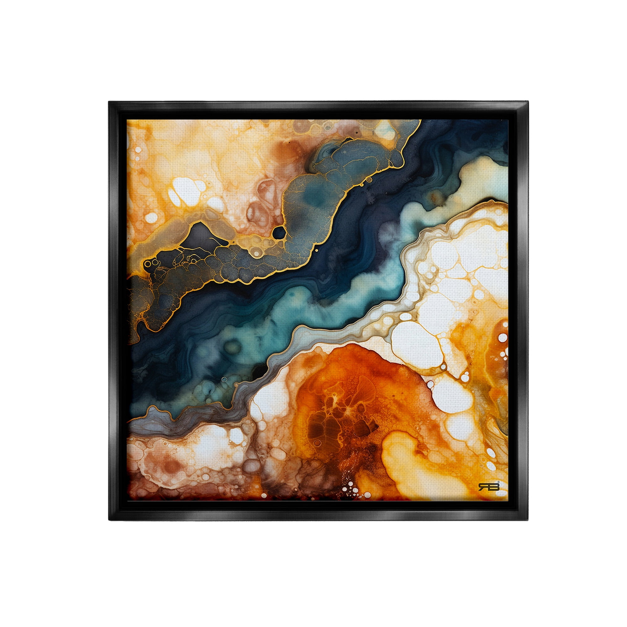 Stupell Industries Liquid Geode Pattern Abstract Painting Black Floater Framed Canvas Art Print Wall Art, 25 x 25