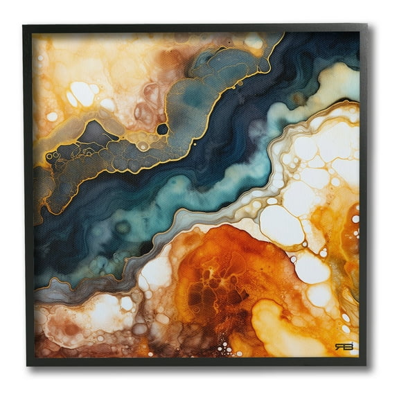 Stupell Industries Liquid Geode Pattern Abstract Painting Black Framed Art Print Wall Art, 12 x 12