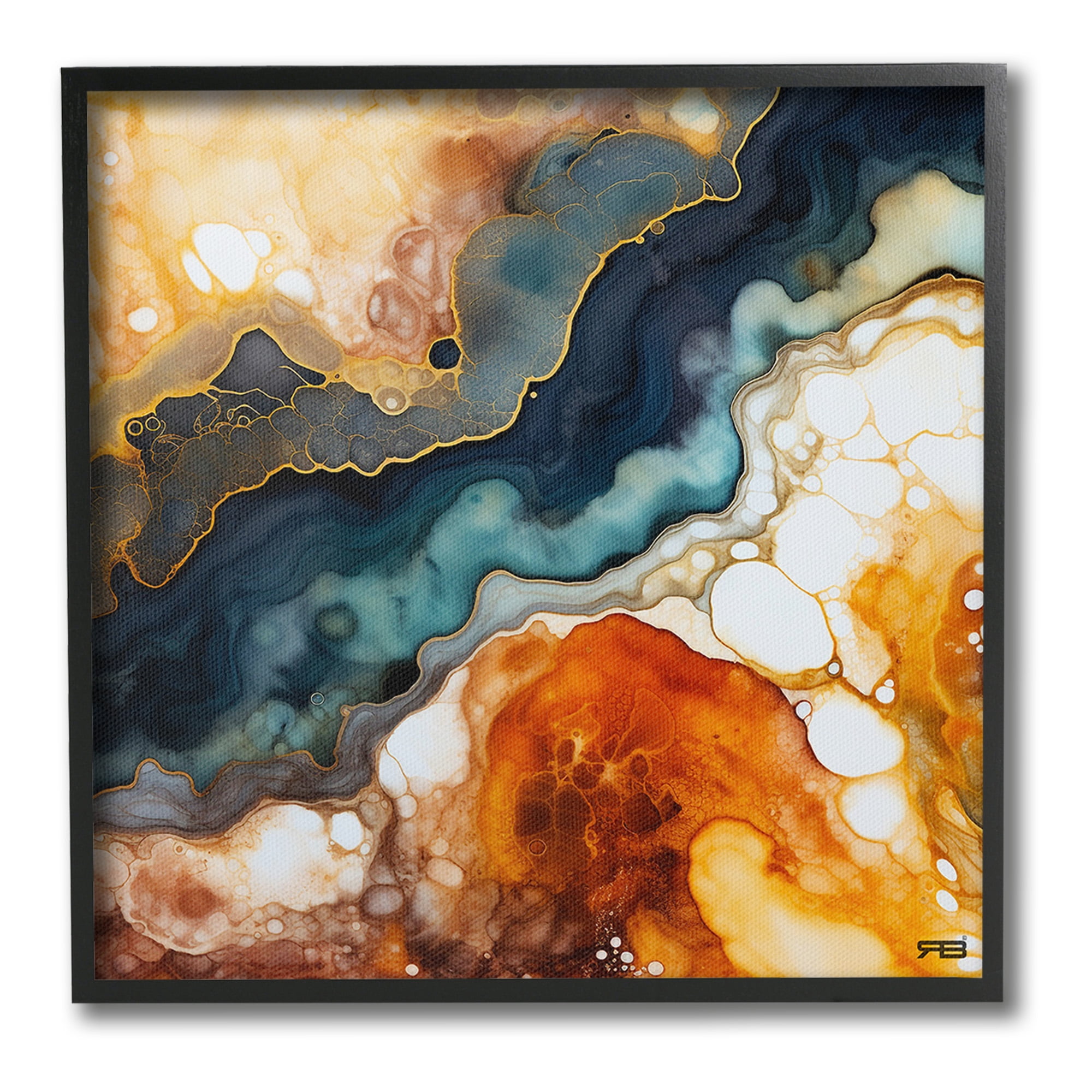 Stupell Industries Liquid Geode Pattern Abstract Painting Black Framed Art Print Wall Art, 24 x 24