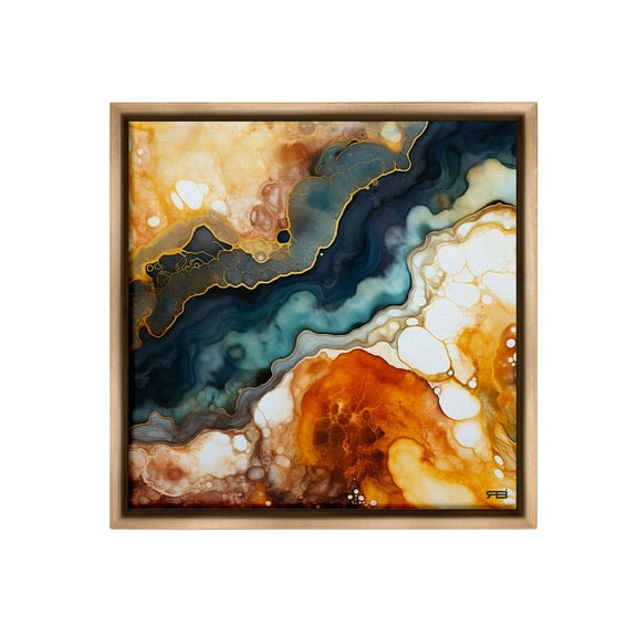 Stupell Industries Liquid Geode Pattern Abstract Painting Brown Floater Framed Canvas Art Print Wall Art, 25 x 25