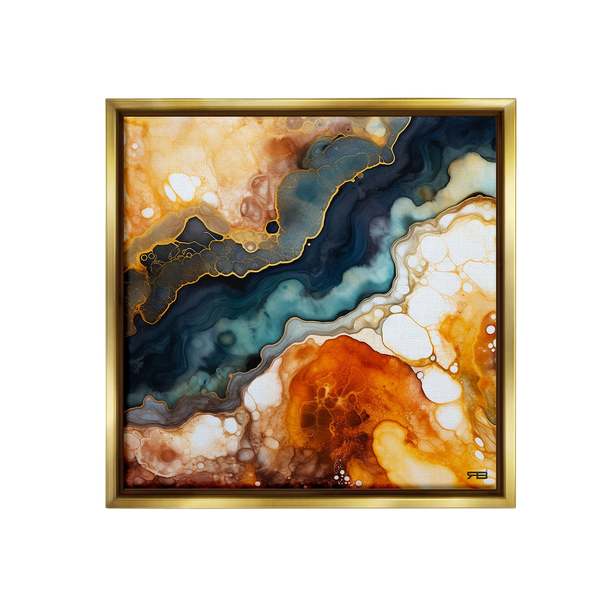 Stupell Industries Liquid Geode Pattern Abstract Painting Gold Floater Framed Canvas Art Print Wall Art, 25 x 25