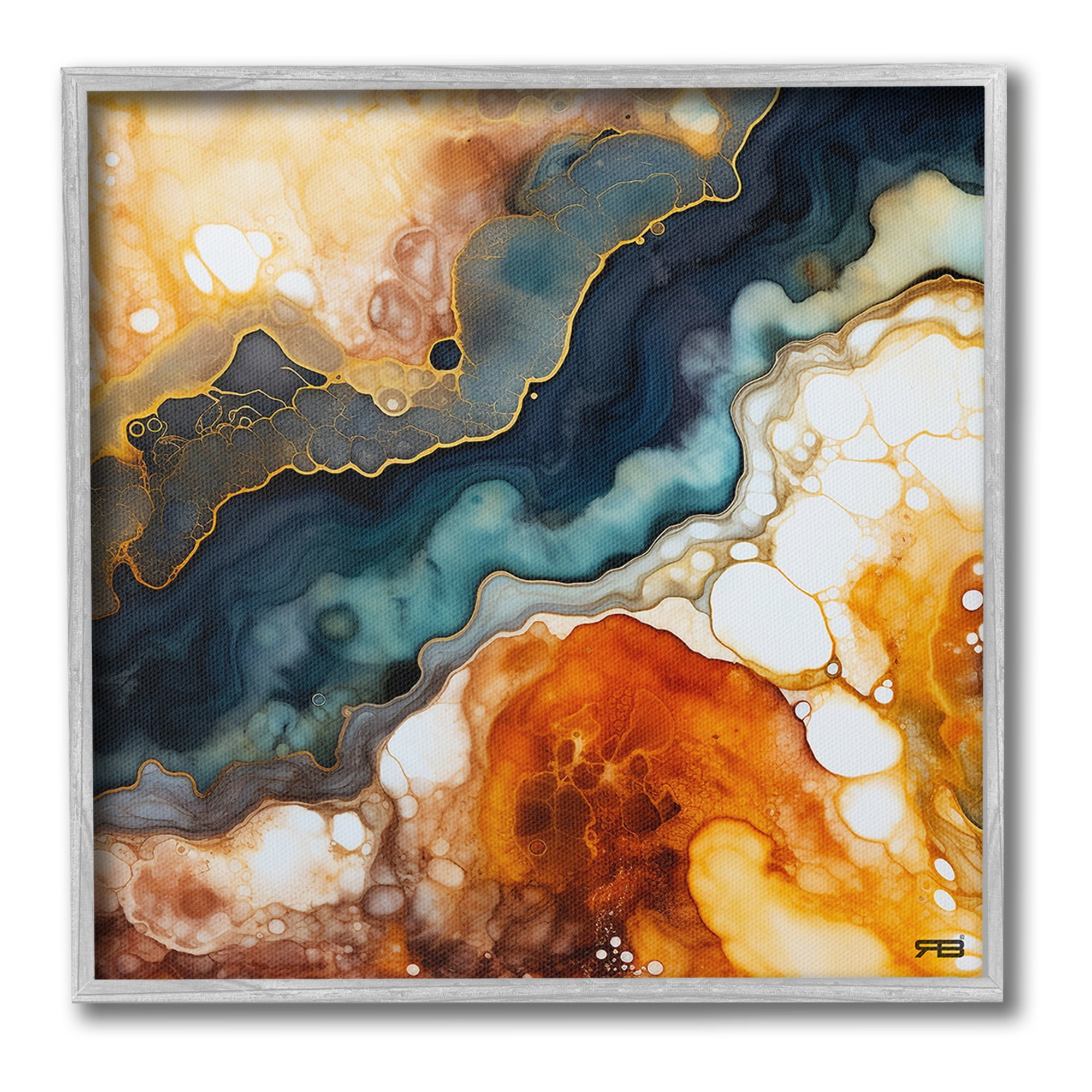 Stupell Industries Liquid Geode Pattern Abstract Painting Gray Framed Art Print Wall Art, 24 x 24