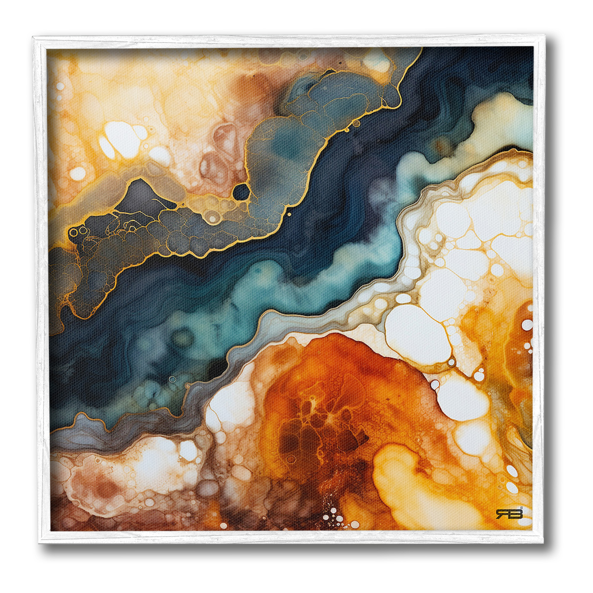 Stupell Industries Liquid Geode Pattern Abstract Painting White Framed Art Print Wall Art, 24 x 24