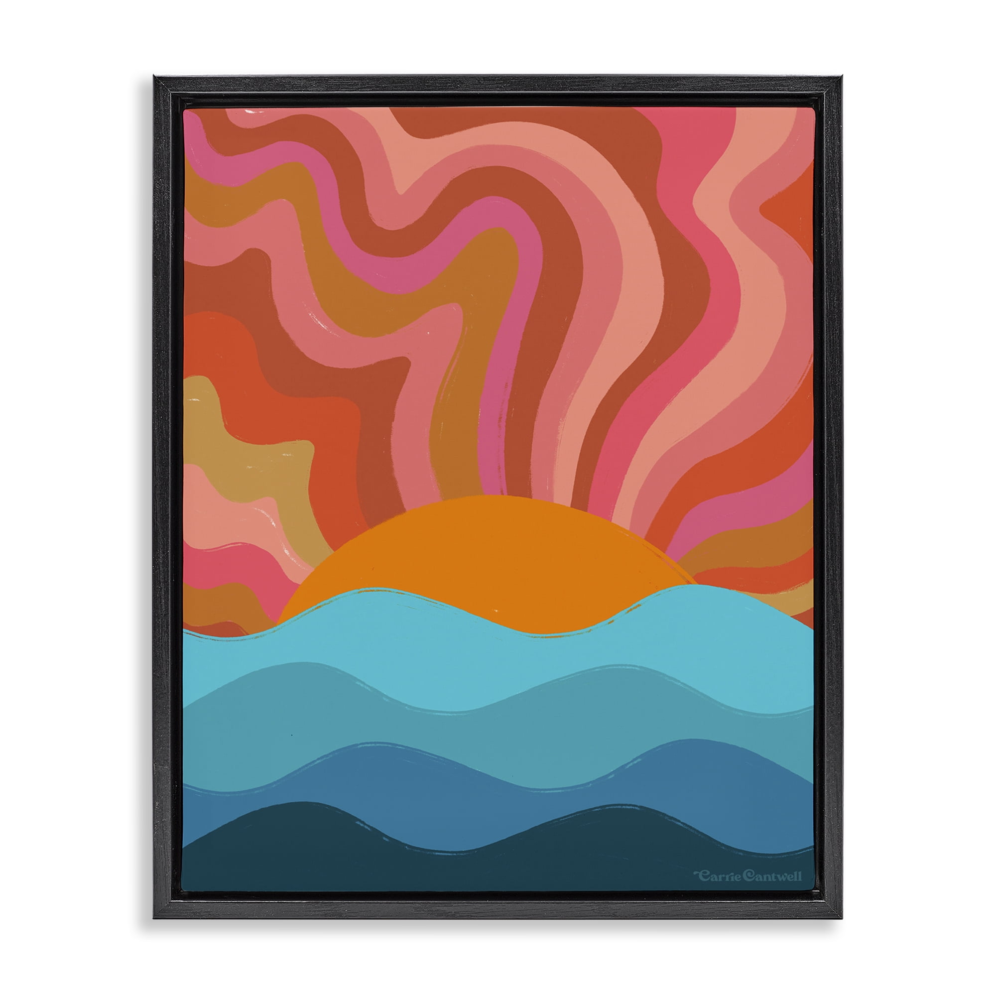 Stupell Industries Liquid Sunshine Funky Landscape Landscape Painting Black Floater Framed Canvas Art Print Wall Art, 17 x 21