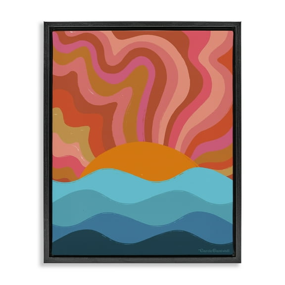 Stupell Industries Liquid Sunshine Funky Landscape Landscape Painting Black Floater Framed Canvas Art Print Wall Art, 17 x 21