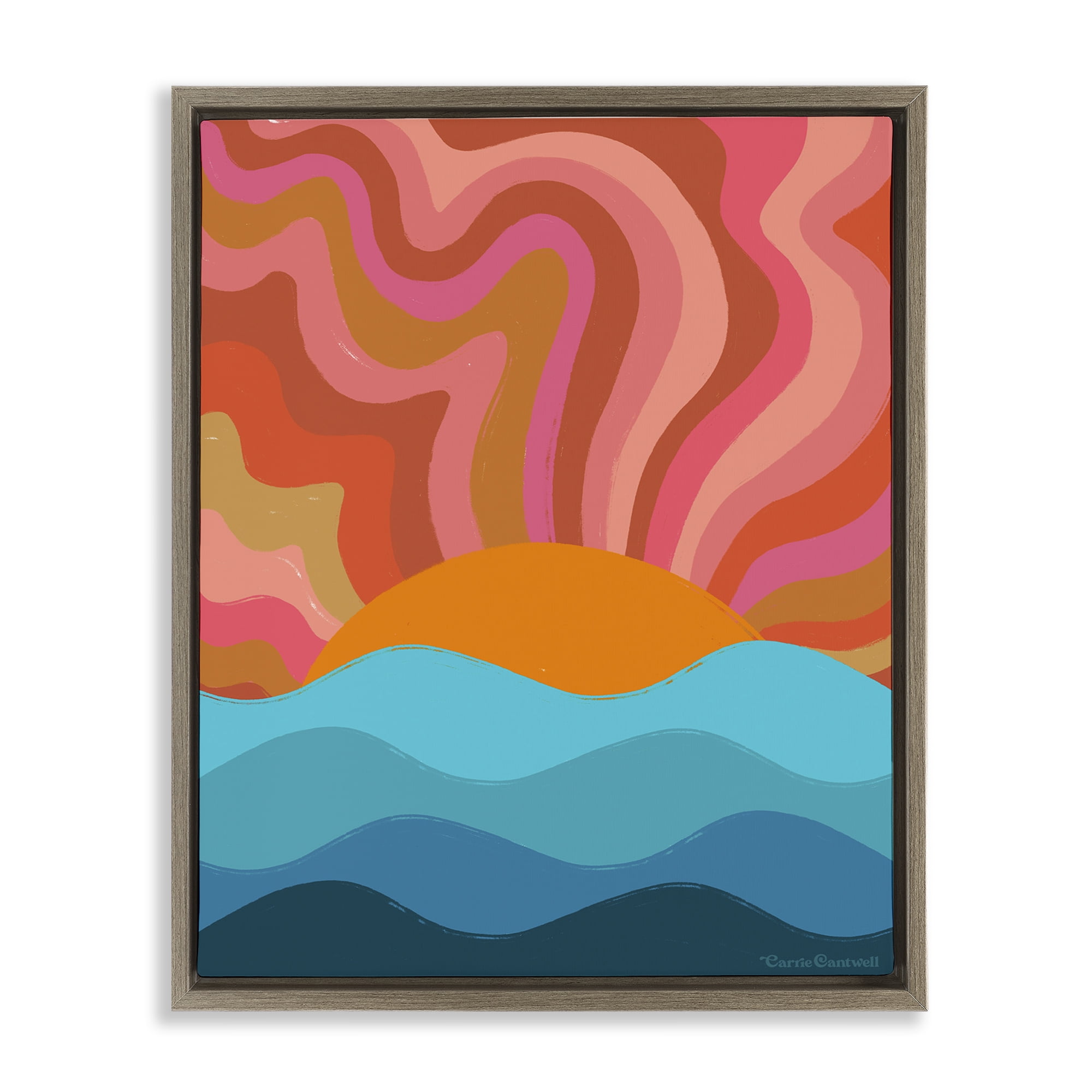 Stupell Industries Liquid Sunshine Funky Landscape Landscape Painting Brown Floater Framed Canvas Art Print Wall Art, 17 x 21