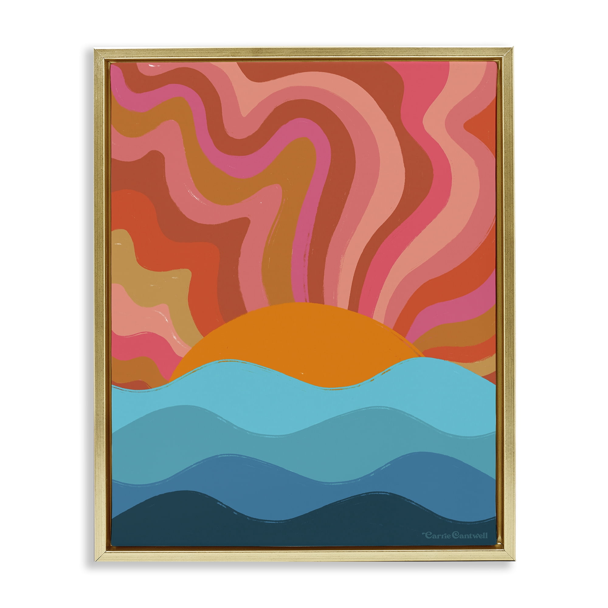 Stupell Industries Liquid Sunshine Funky Landscape Landscape Painting Gold Floater Framed Canvas Art Print Wall Art, 17 x 21