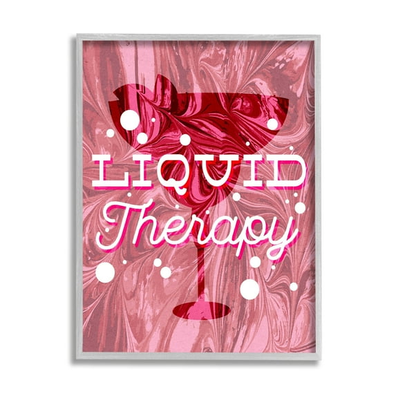 Stupell Industries Liquid Therapy Bold Pink Cocktail Food & Beverage Painting Gray Framed Art Print Wall Art