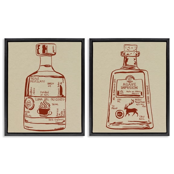 Stupell Industries Liquor Bottle Essence 2 Piece Black Framed Floater Canvas Set design by Melissa Wang, 31 x 25