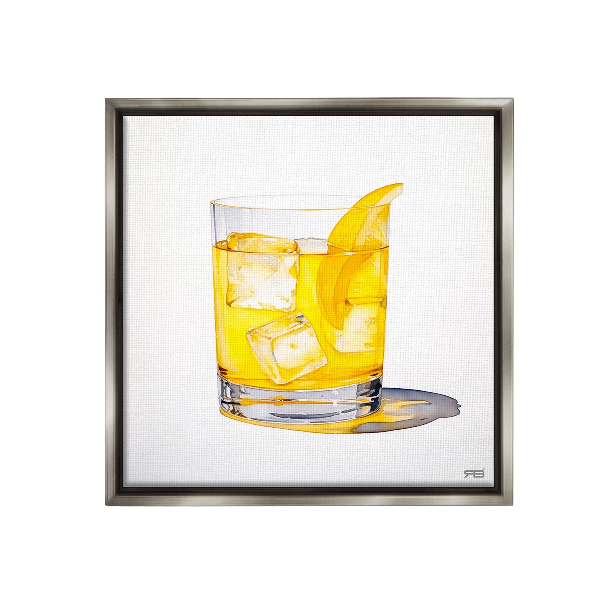 Stupell Industries Liquor with Citrus Peel Food & Beverage Painting Gray Floater Framed Canvas Art Print Wall Art, 18 x 18