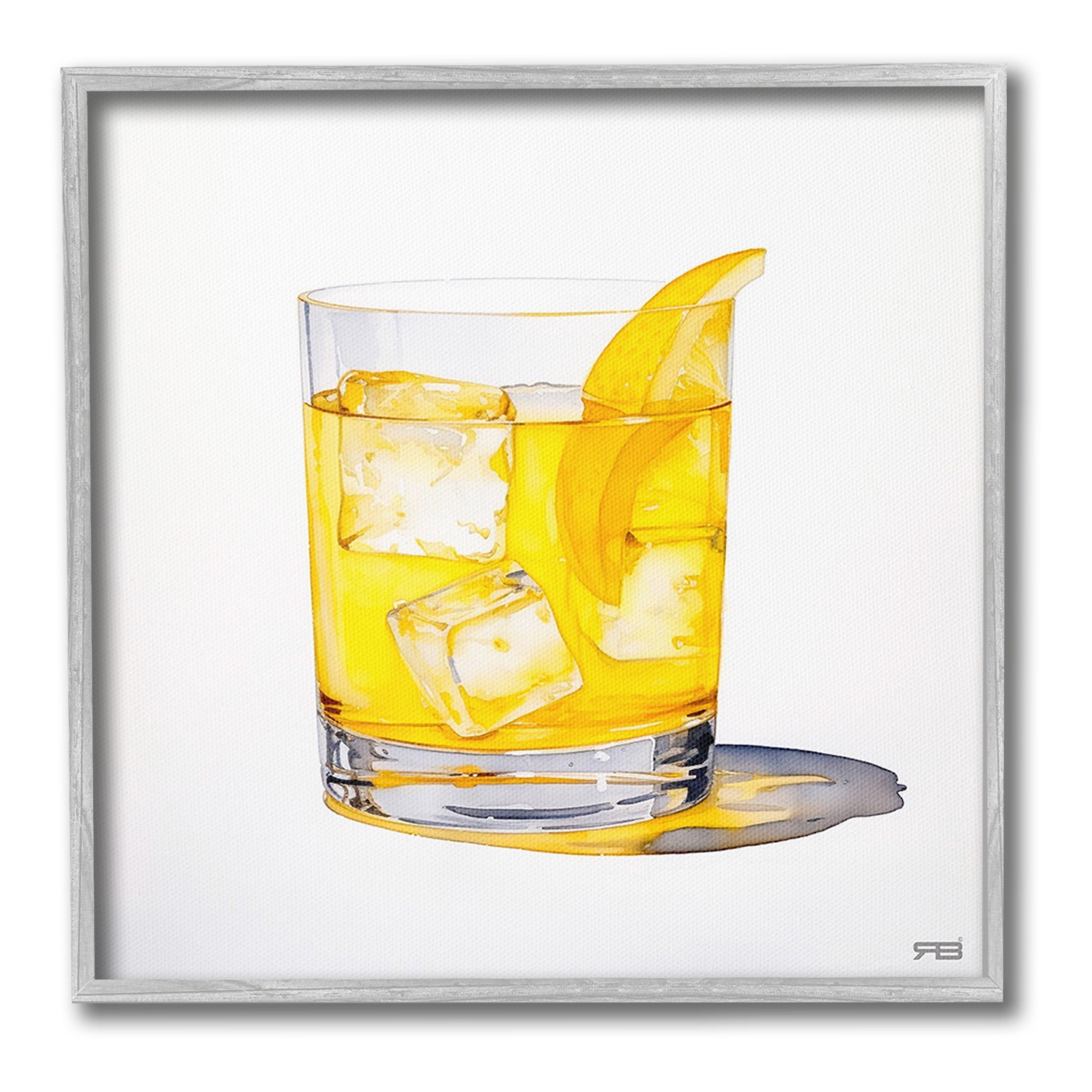 Stupell Industries Liquor with Citrus Peel Food & Beverage Painting Gray Framed Art Print Wall Art, 24 x 24