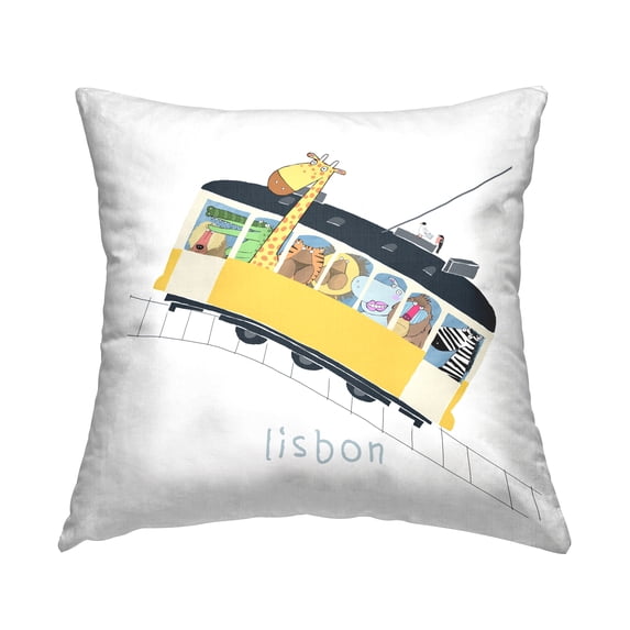 Stupell Industries Lisbon Wildlife Bus Fun Animals Square Decorative Printed Throw Pillow, 18 x 18,
