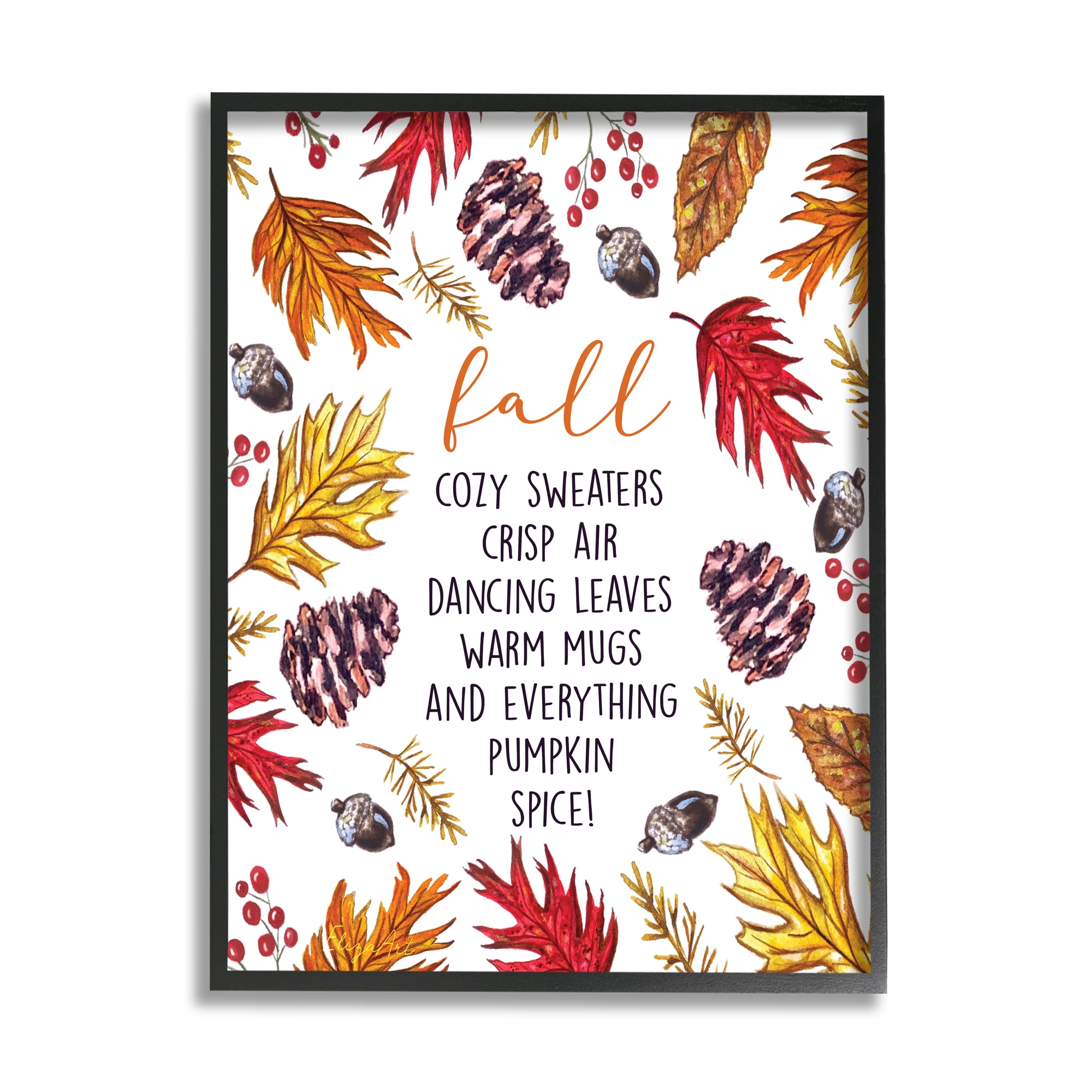 Stupell Industries List of Fall Favorites Autumn Forest Foliage Wreath Graphic Art Black Framed Art Print Wall Art, 11x14, by Elizabeth Tyndall