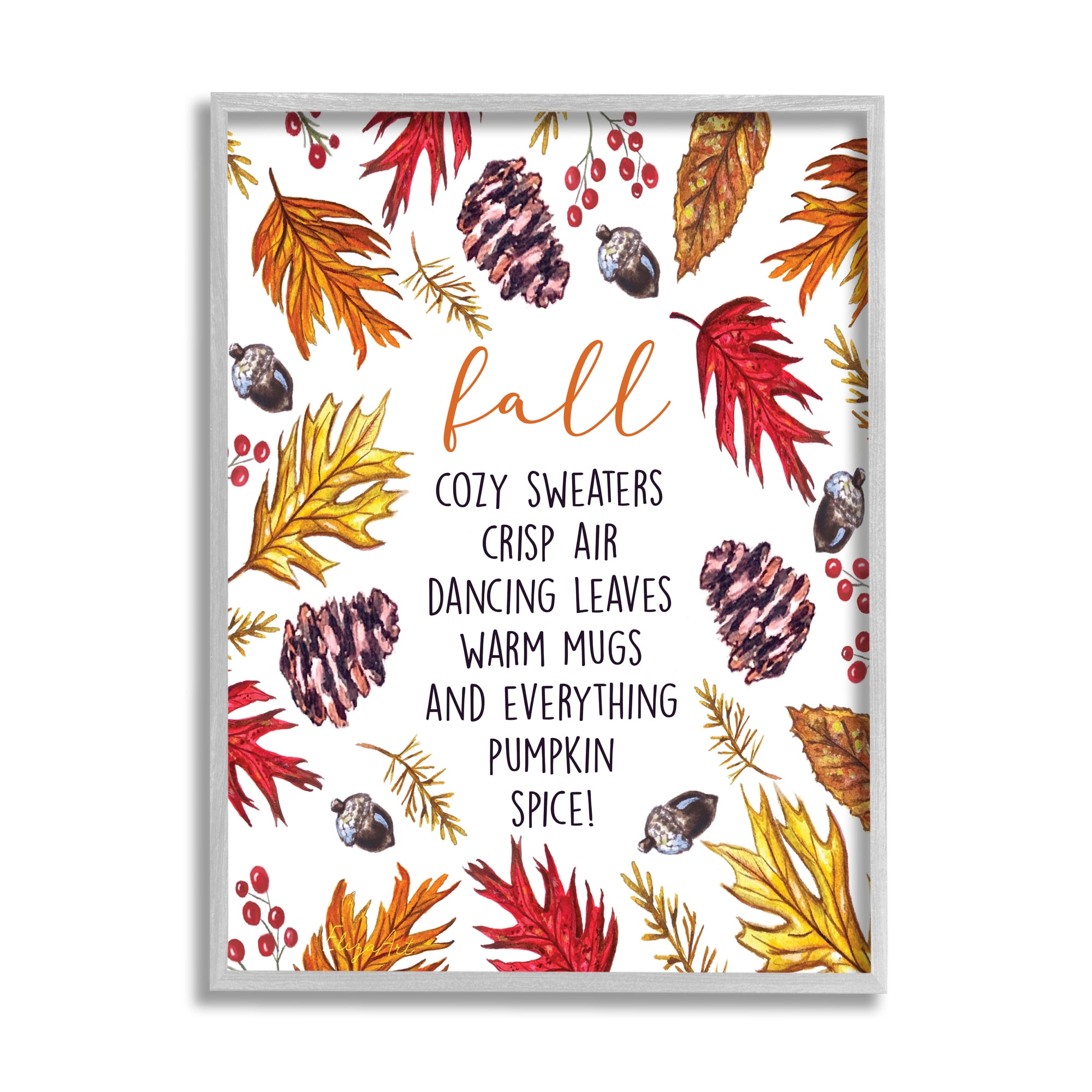 Stupell Industries List of Fall Favorites Autumn Forest Foliage Wreath Graphic Art Gray Framed Art Print Wall Art, 11x14, by Elizabeth Tyndall
